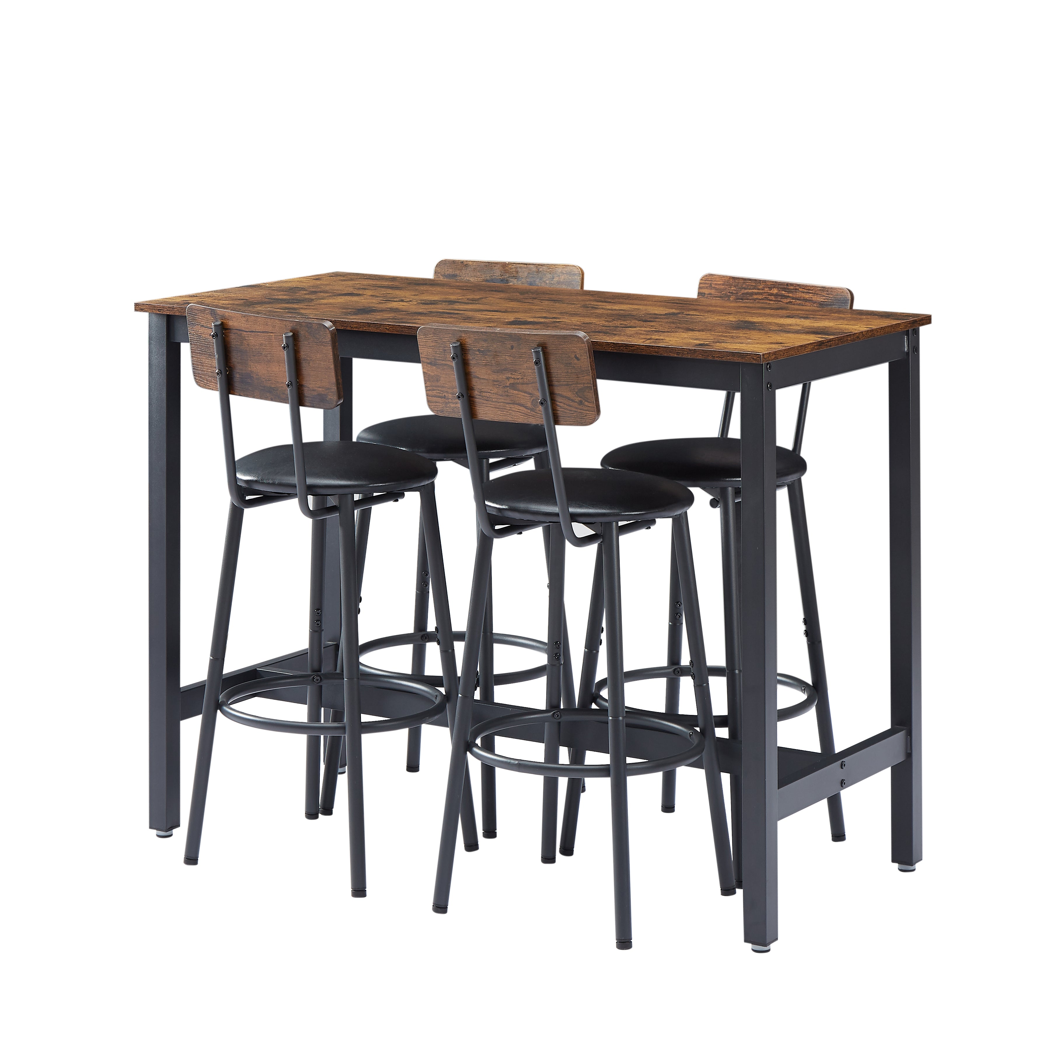 Bar Table Set with 4 Bar stools PU Soft seat with backrest Rustic Brown 47.24'' L x 23.62'' W x 35.43'' H