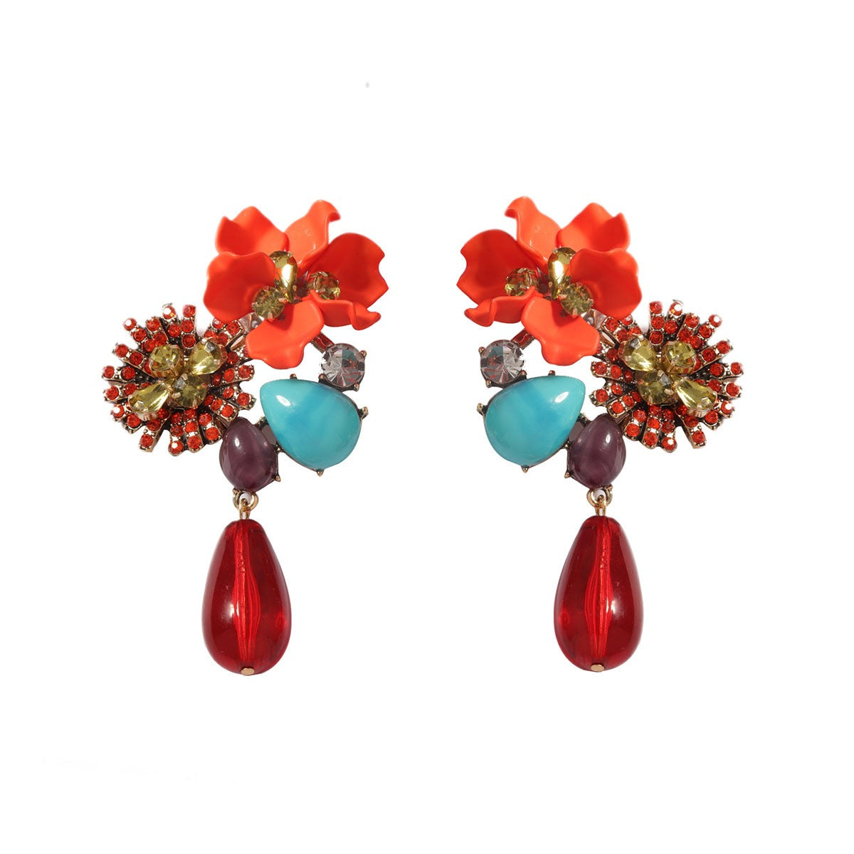 Exaggerated and versatile resin flower water droplet long earrings with exaggerated personality