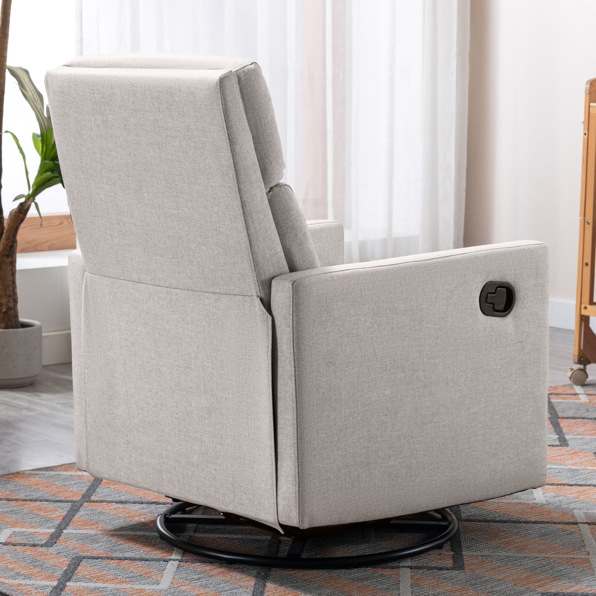 Modern Upholstered Rocker Nursery Chair Plush Seating Glider Swivel Recliner Chair Tan