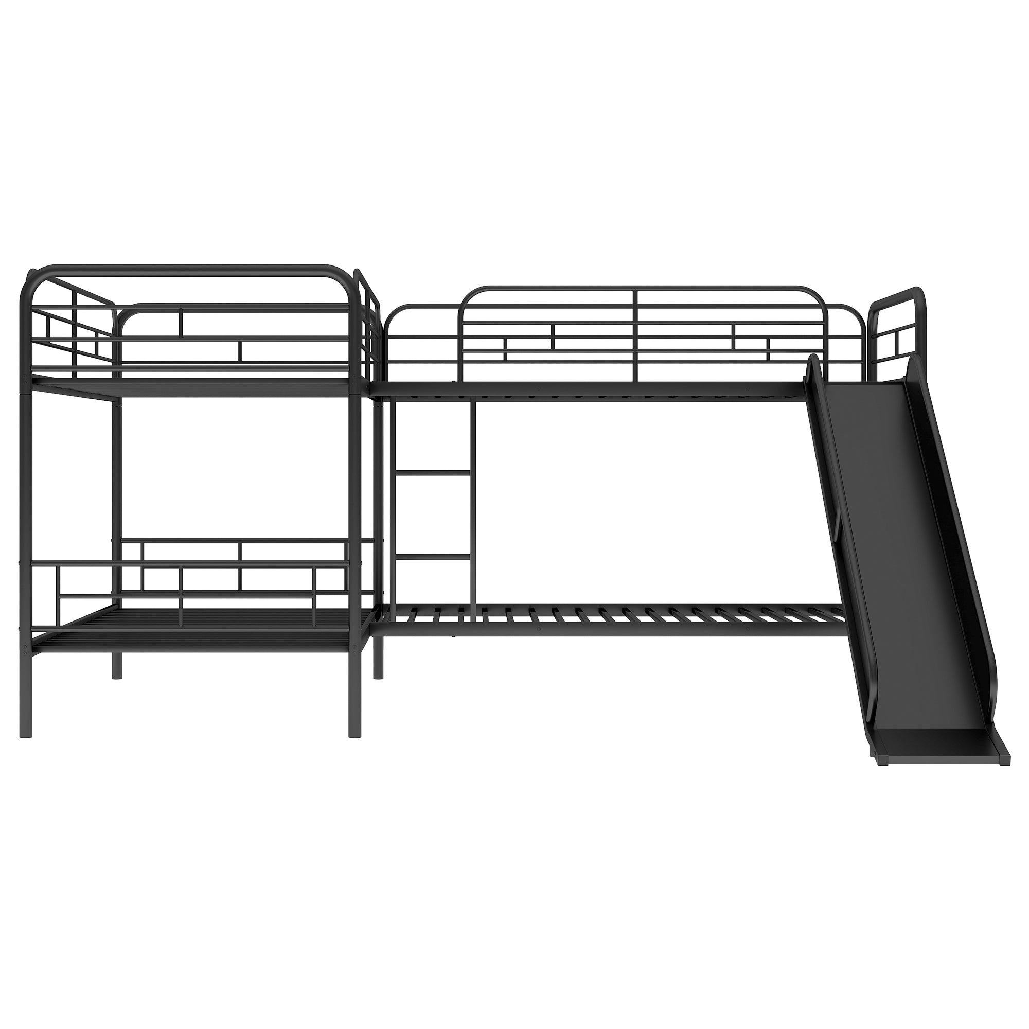 Twin Size L-Shaped Bunk Bed with Slide and Ladder  Black