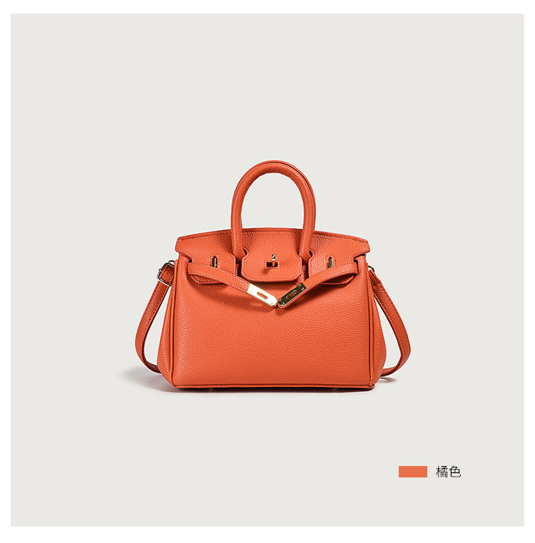 Vegan leather top-handle tote – orange