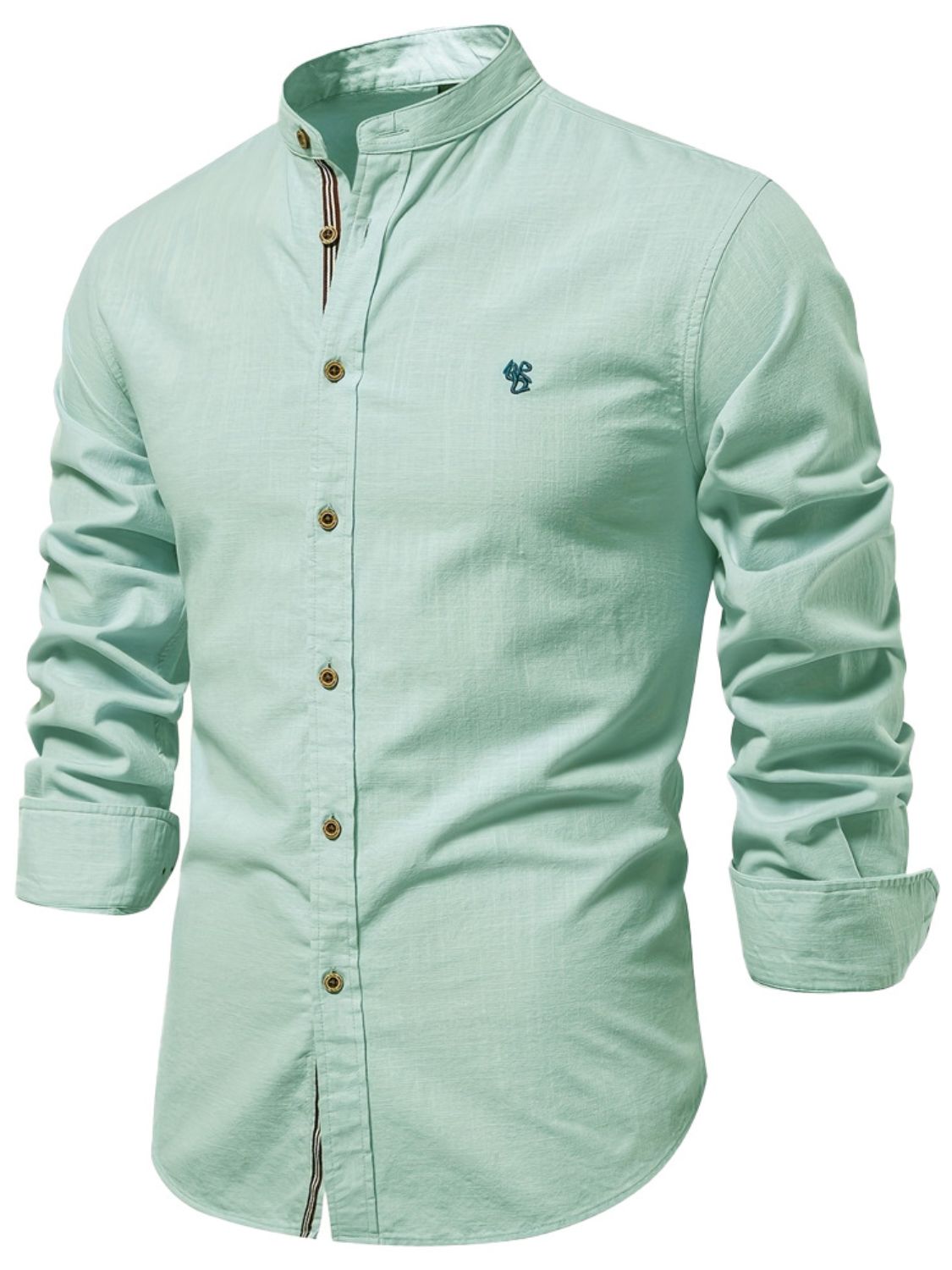 Button down embroidered shirt, Gum Leaf