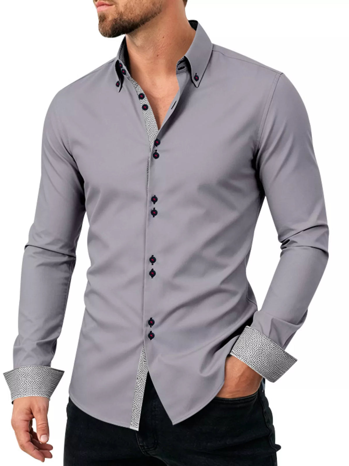 Contrast-trim slim shirt