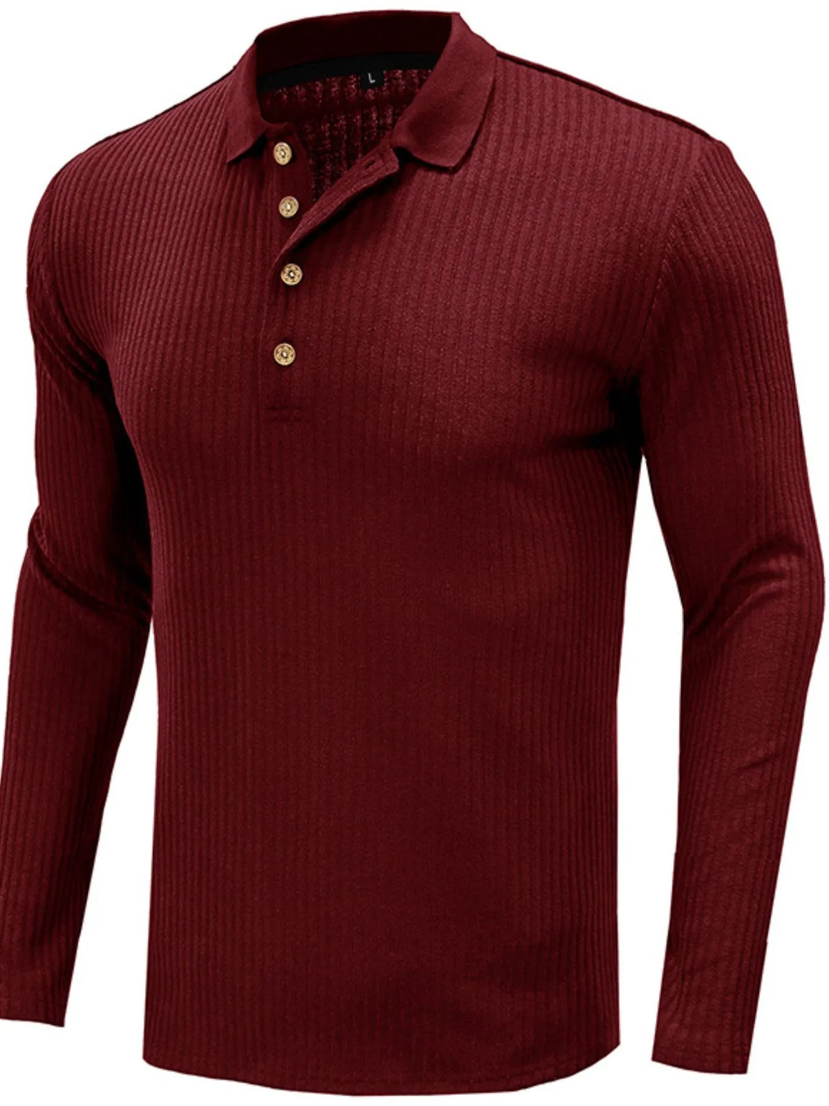 Ribbed knit long sleeve polo