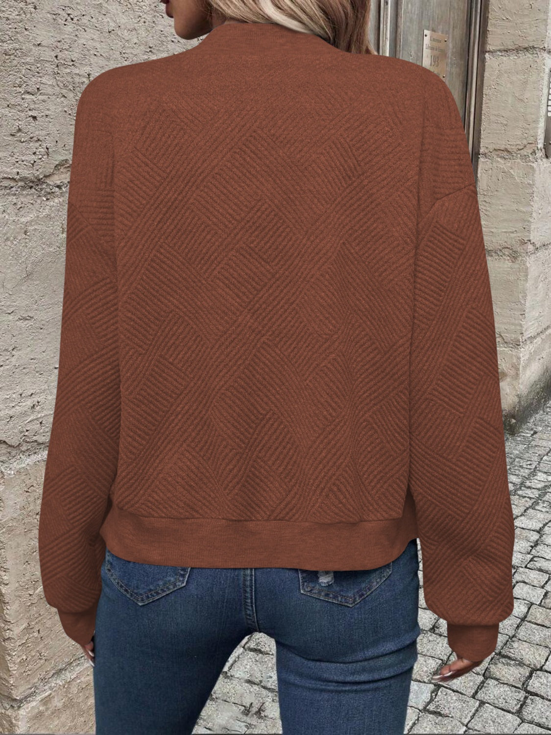 Textured zip up long sleeve jacket