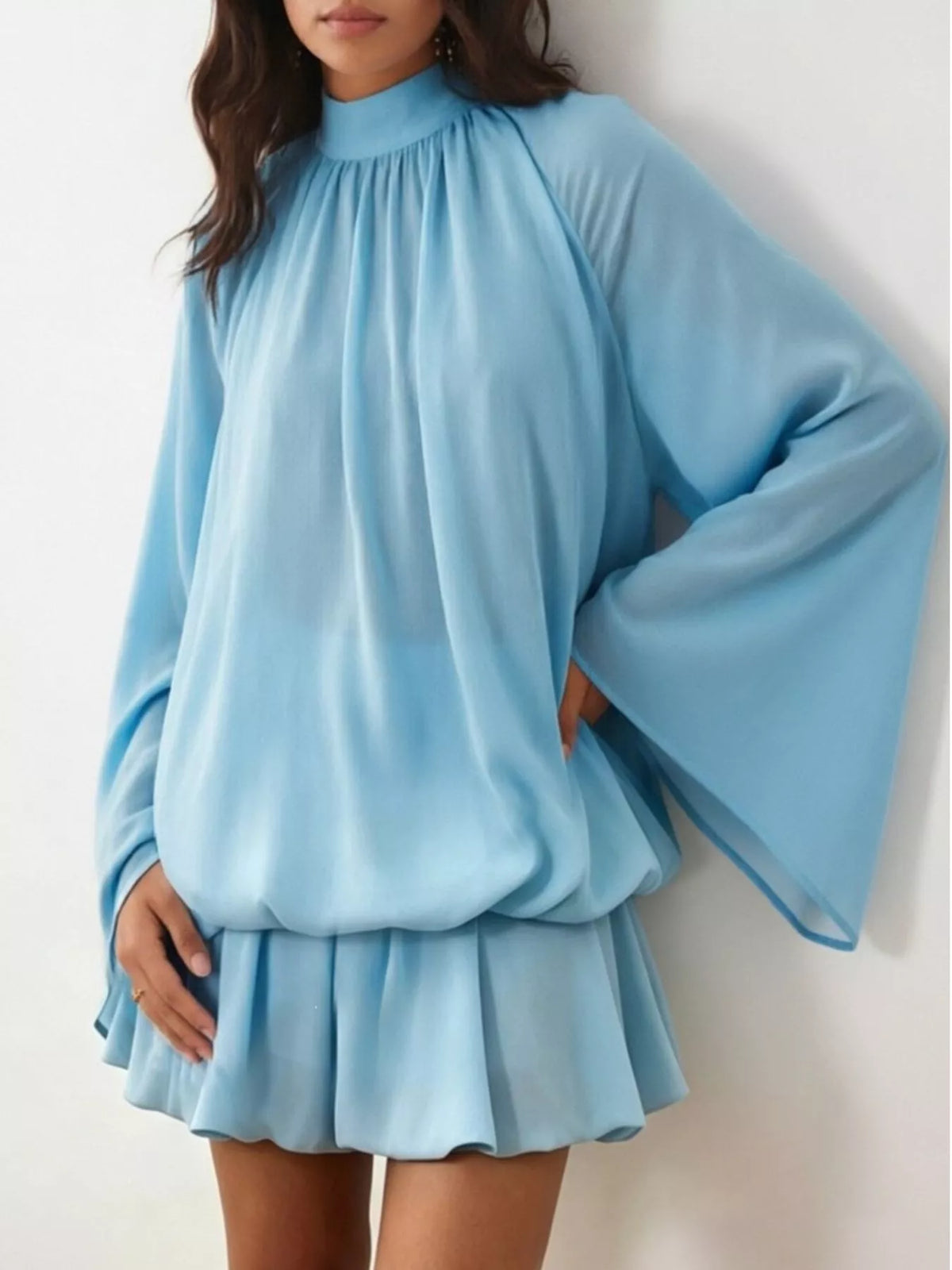 Tie-back flare-sleeve mini dress