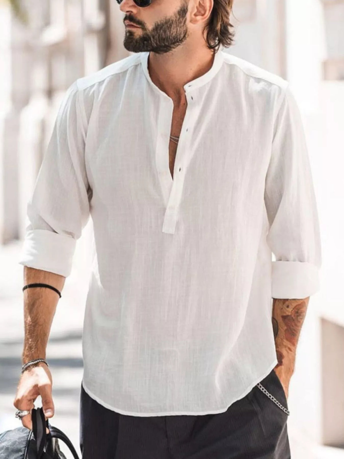 Button detail long sleeve shirt, White
