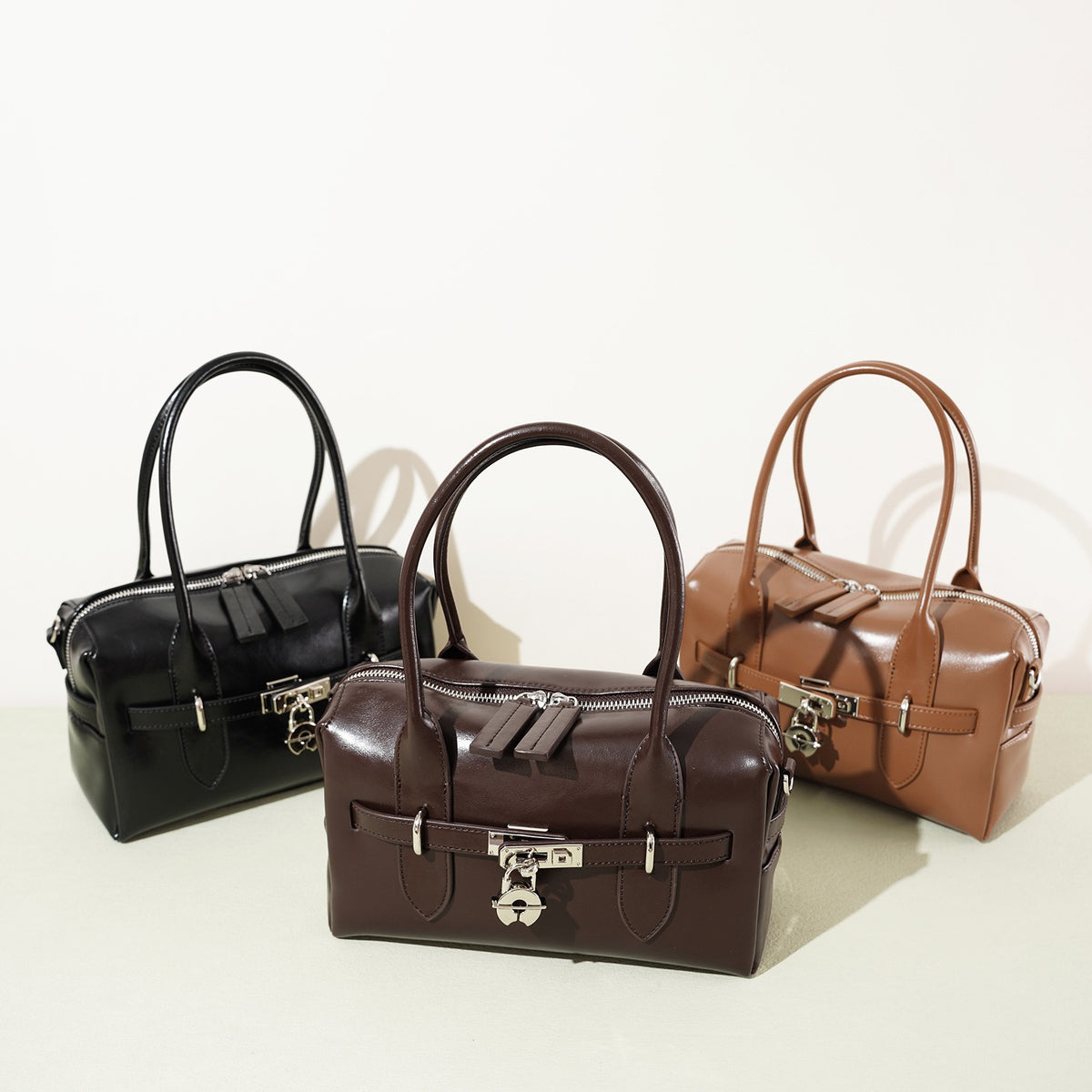 Leather padlock bowling bag