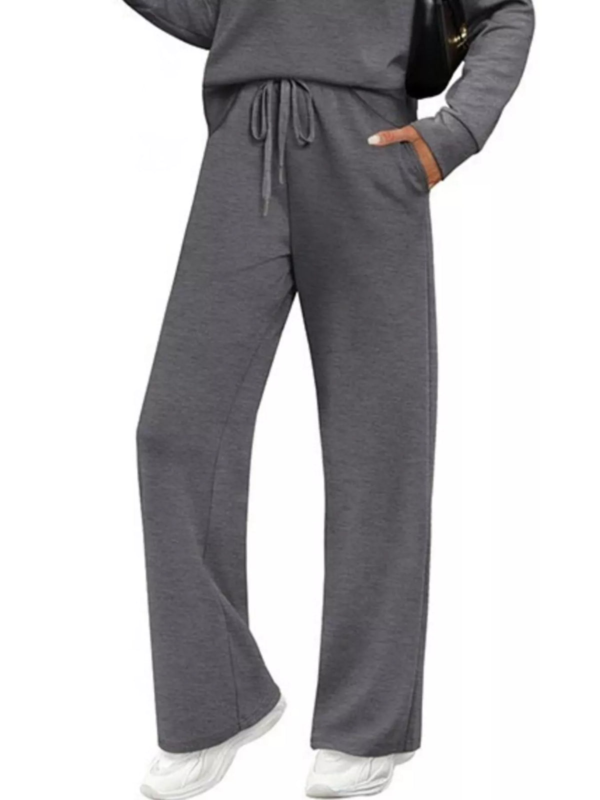Long sleeve round neck top and pants set