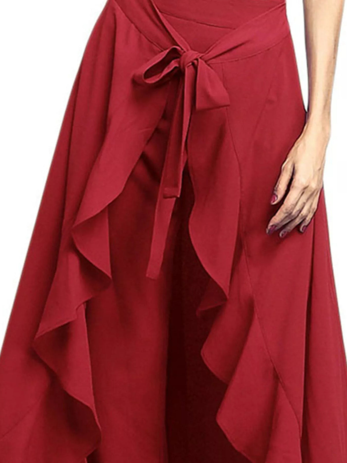 High-waisted tie-front ruffled wide-leg pants