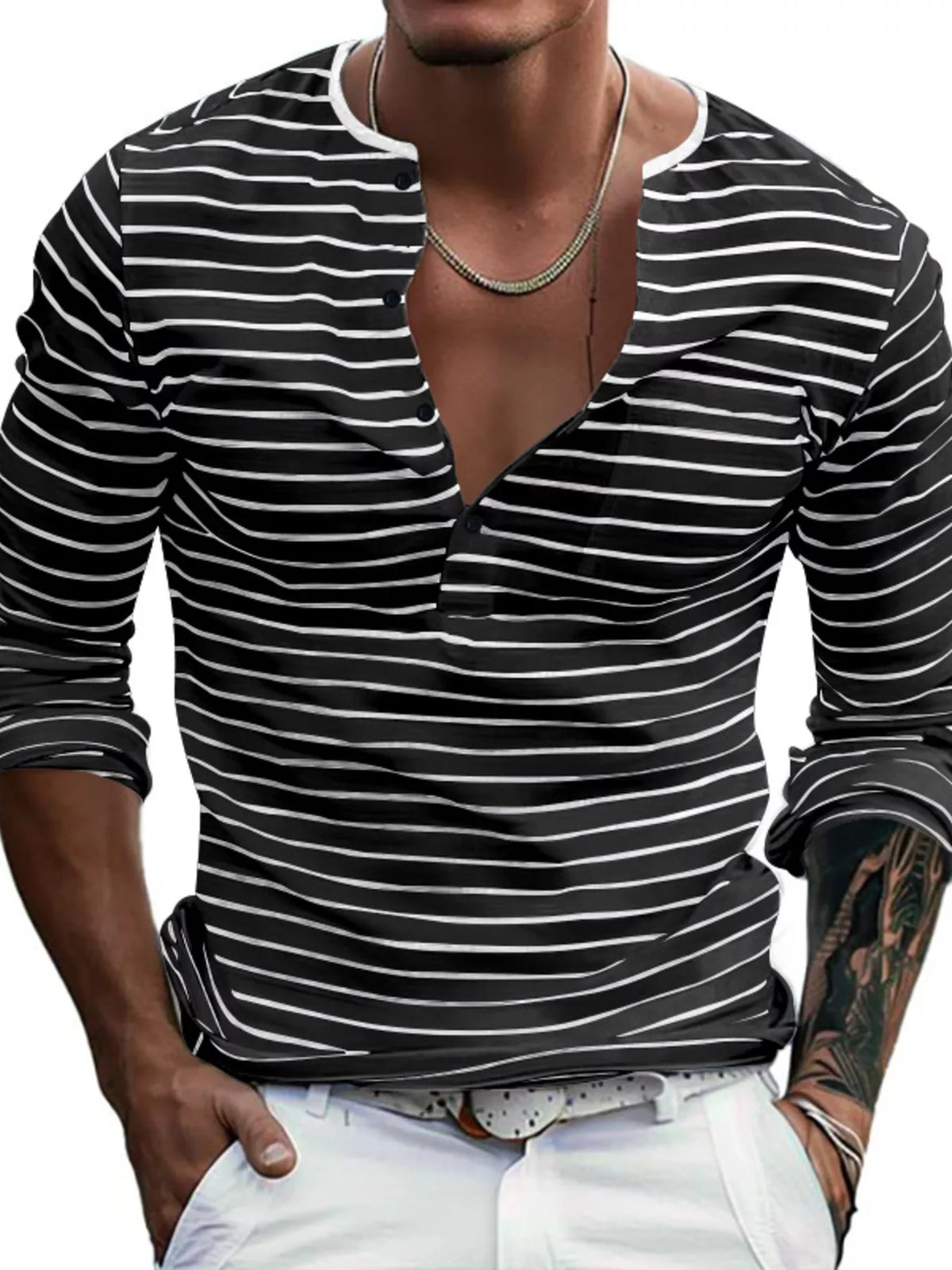 Striped long-sleeve tee – black
