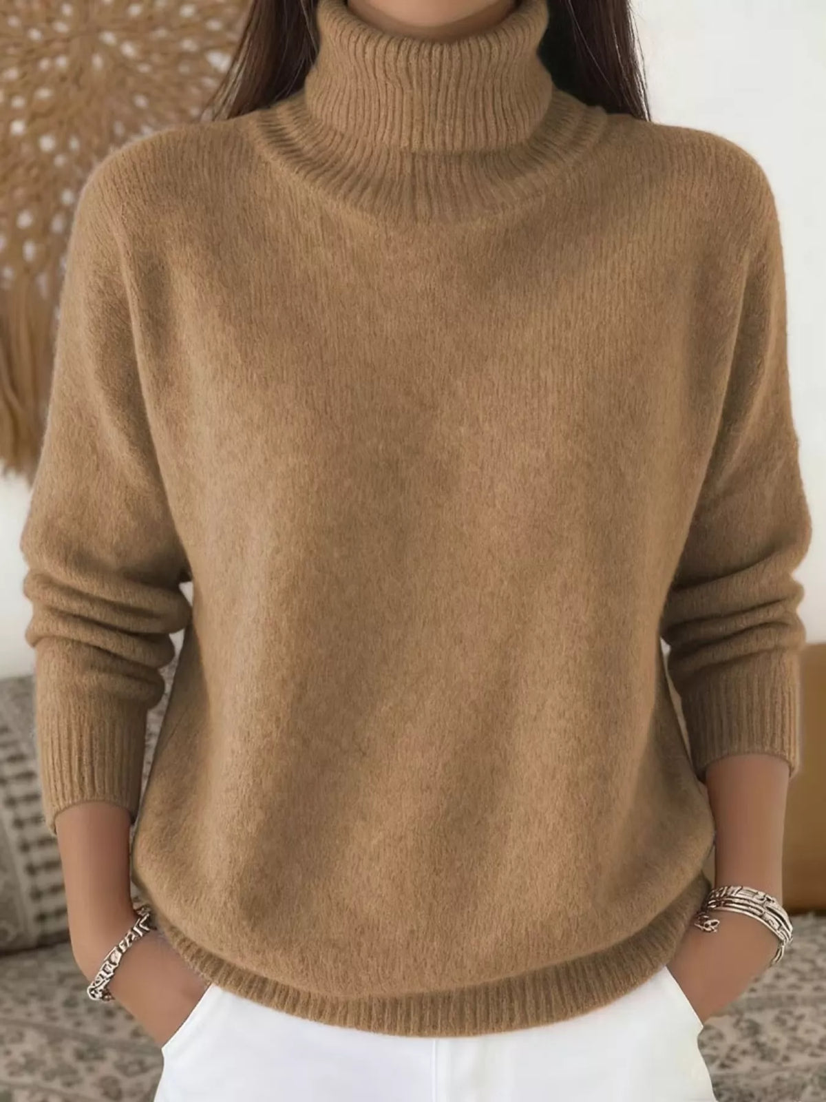 Turtleneck long sleeve sweater, Khaki