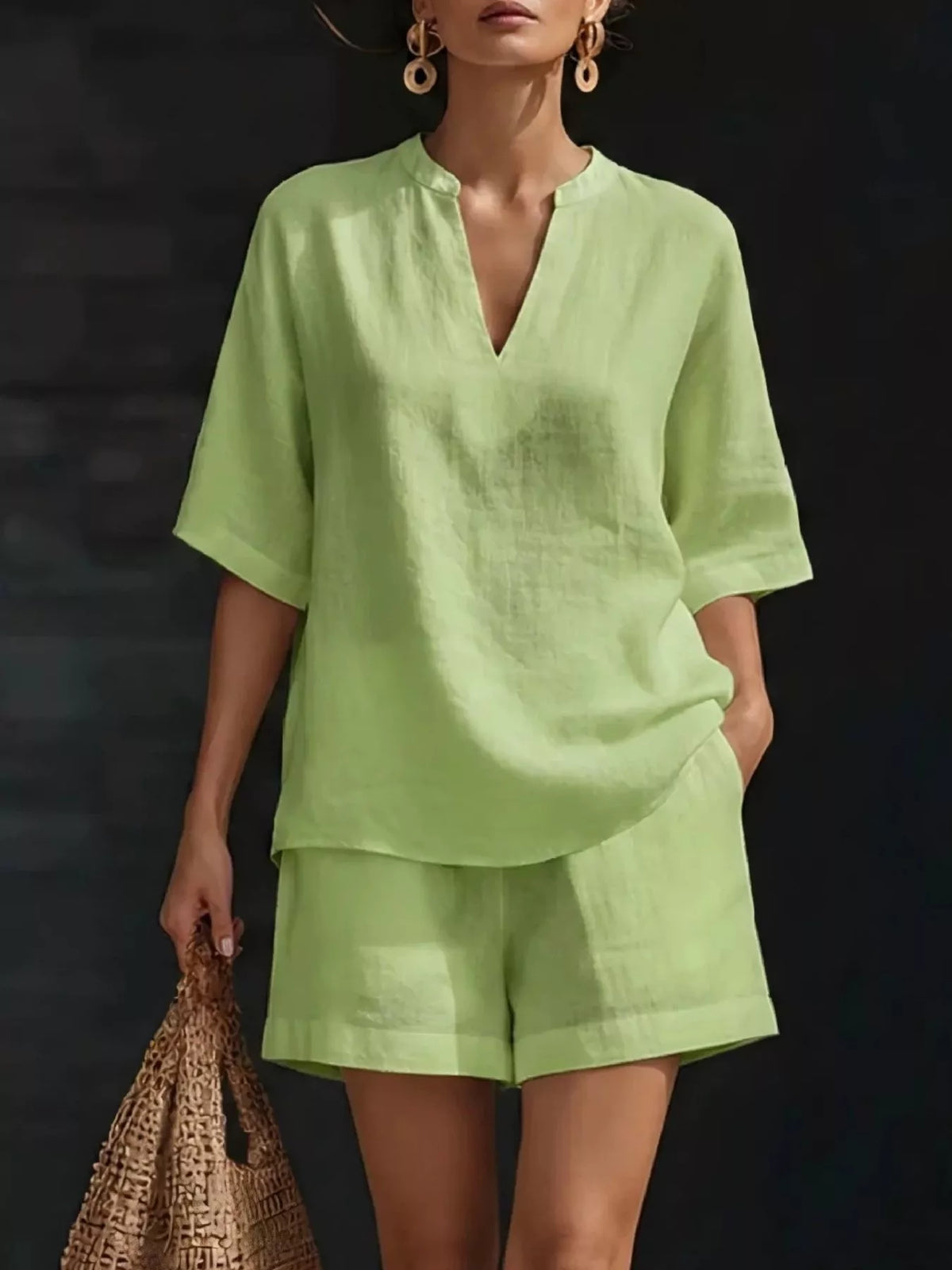 Notched top and shorts set – light green