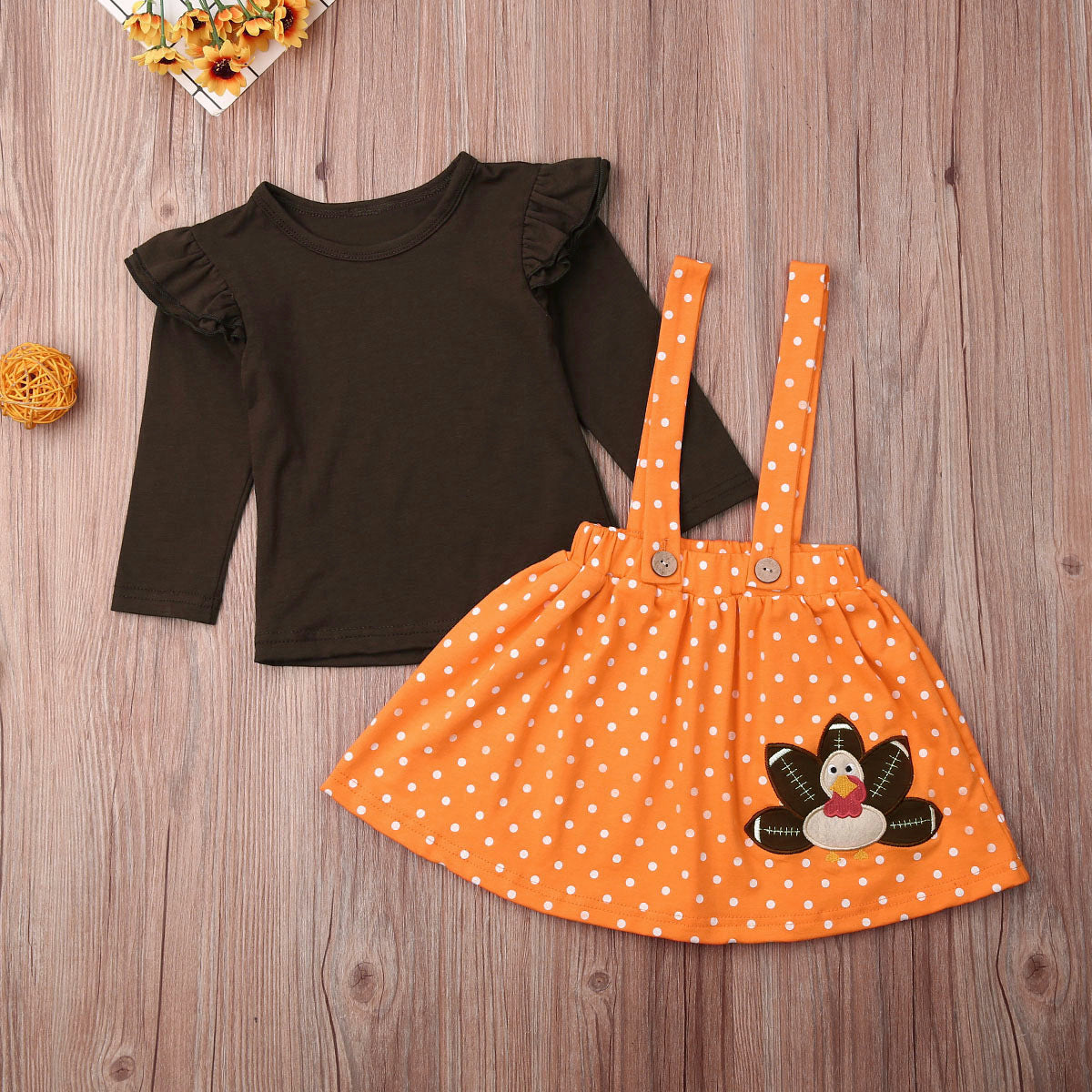 Toddler turkey embroidered dress set