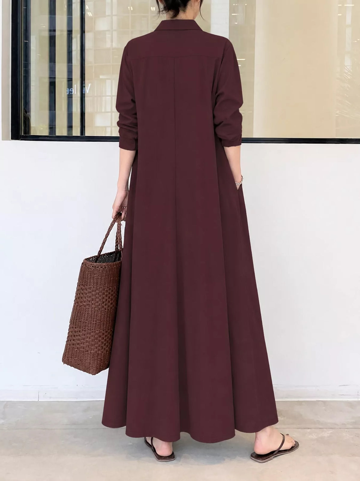 Button front long sleeve maxi shirt dress