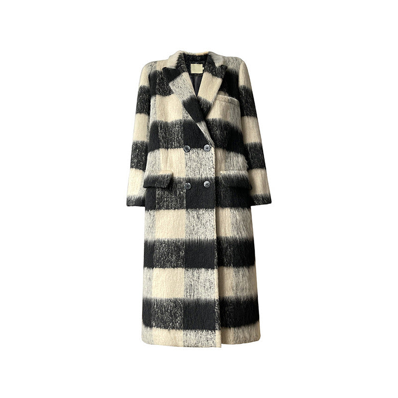 Check wool-blend overcoat