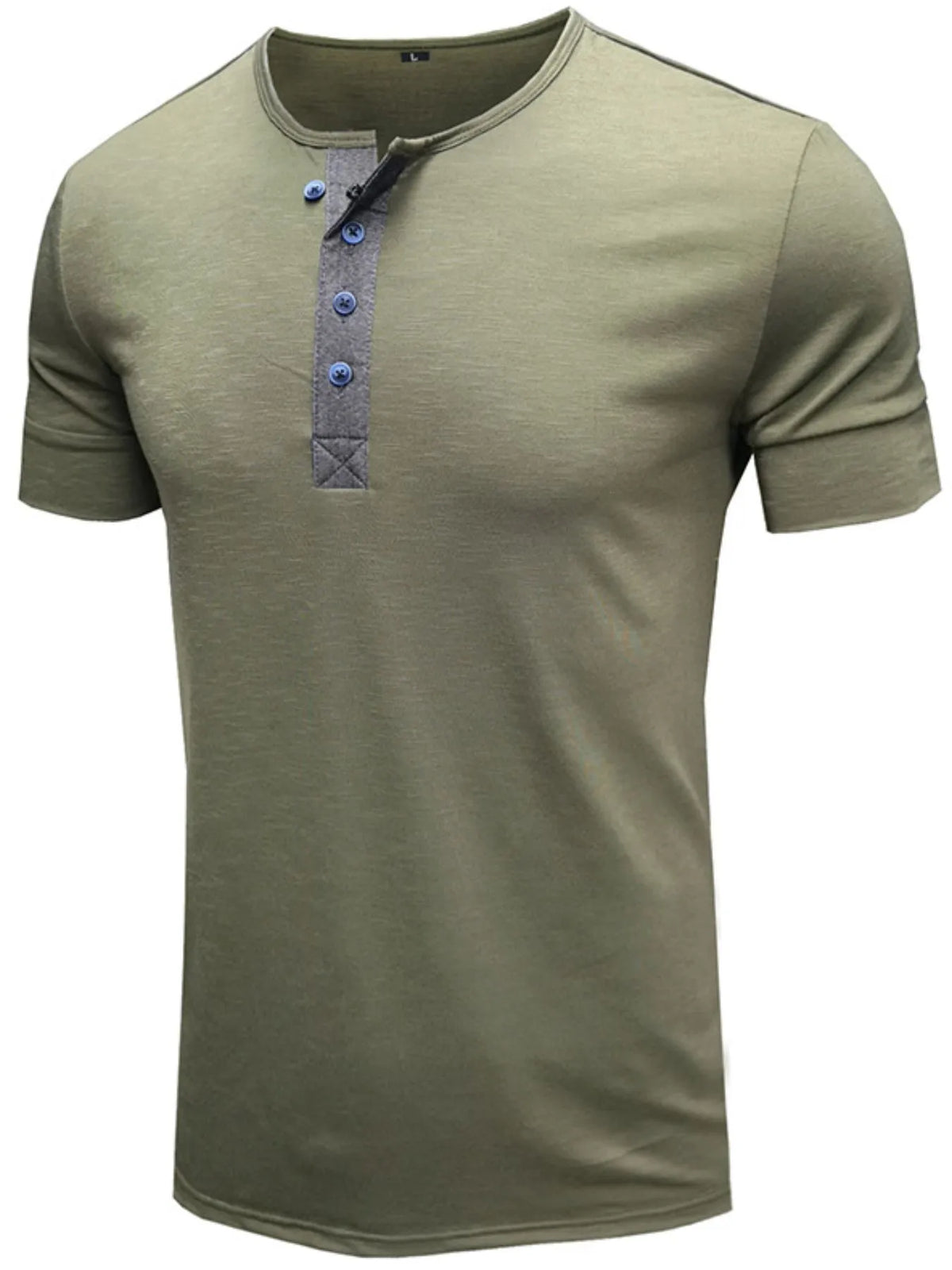 Classic button detail henley polo T-shirt, Sage
