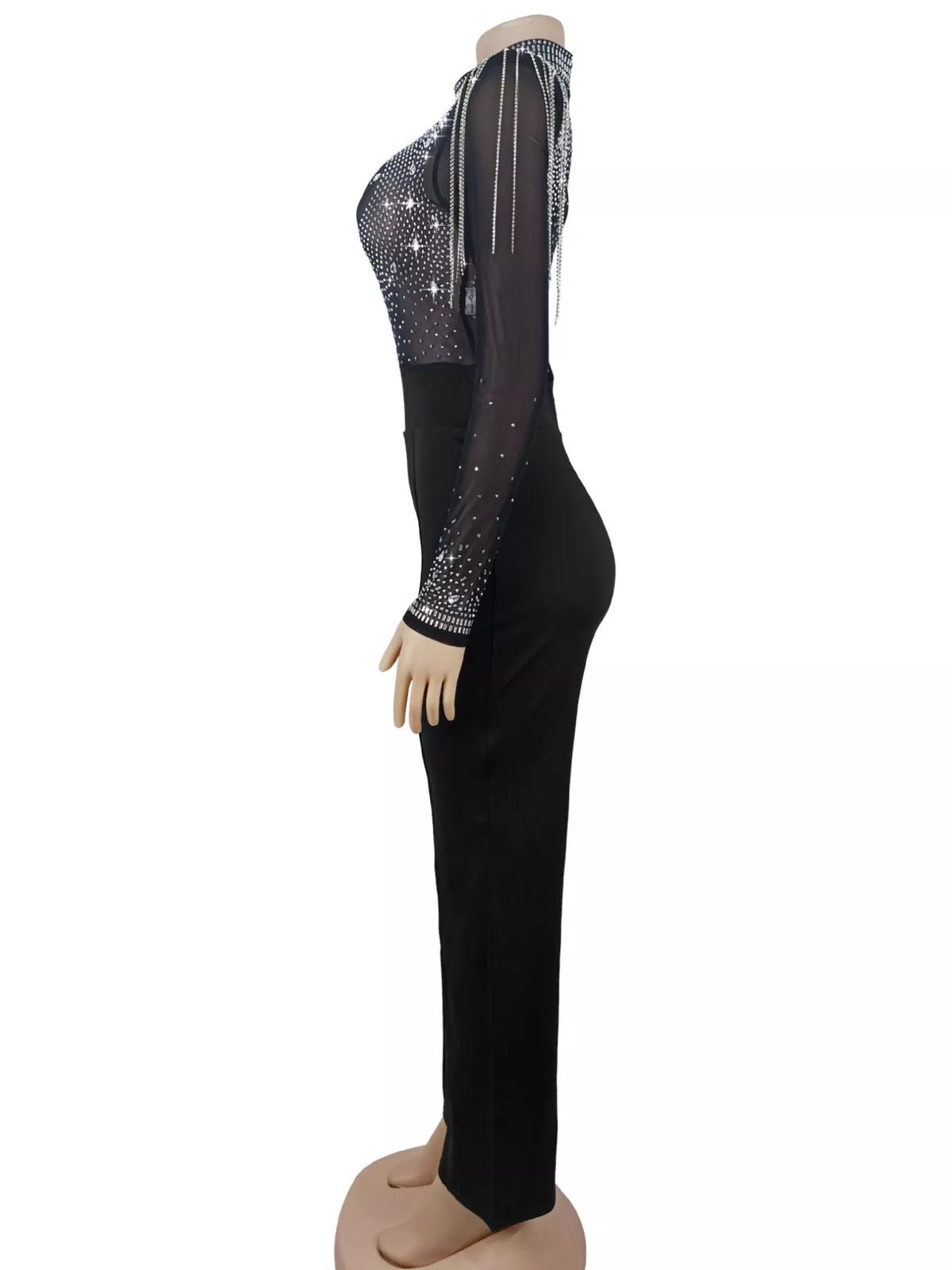 Rhinestone mesh jumpsuit