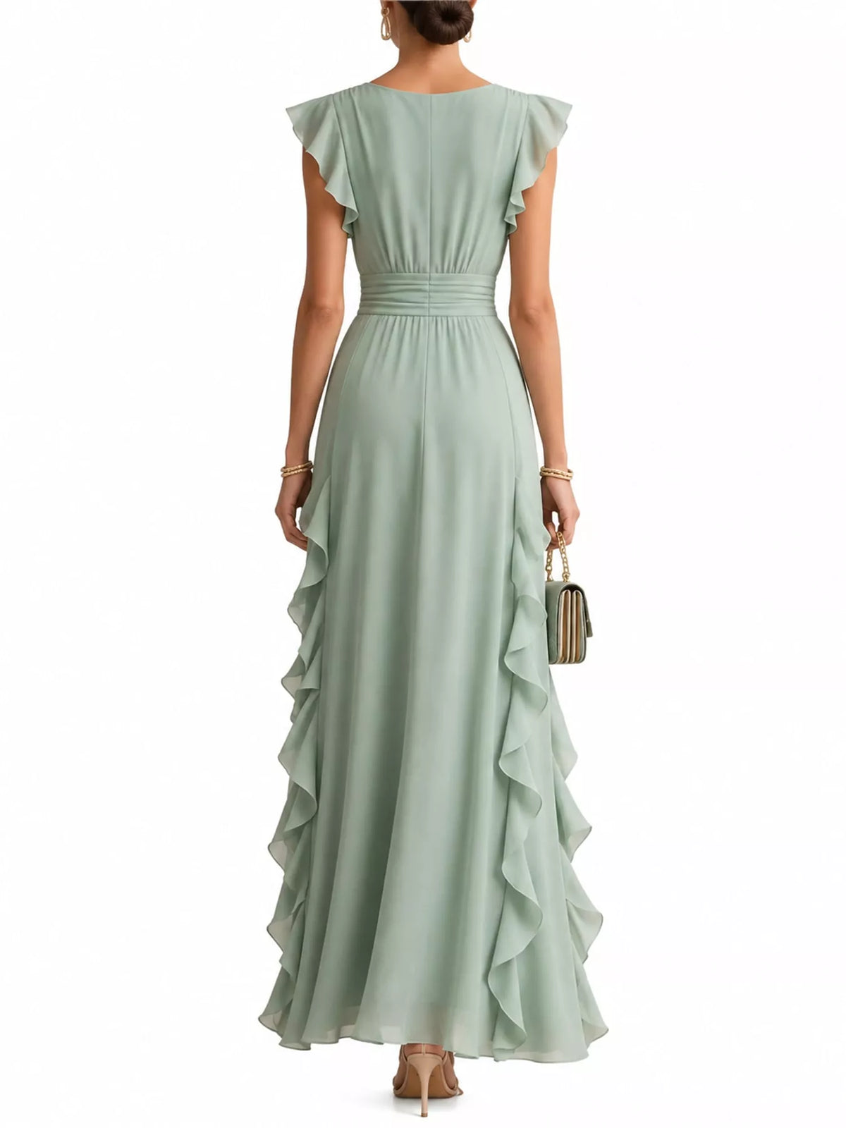 Ruffled surplice sleeveless maxi dress