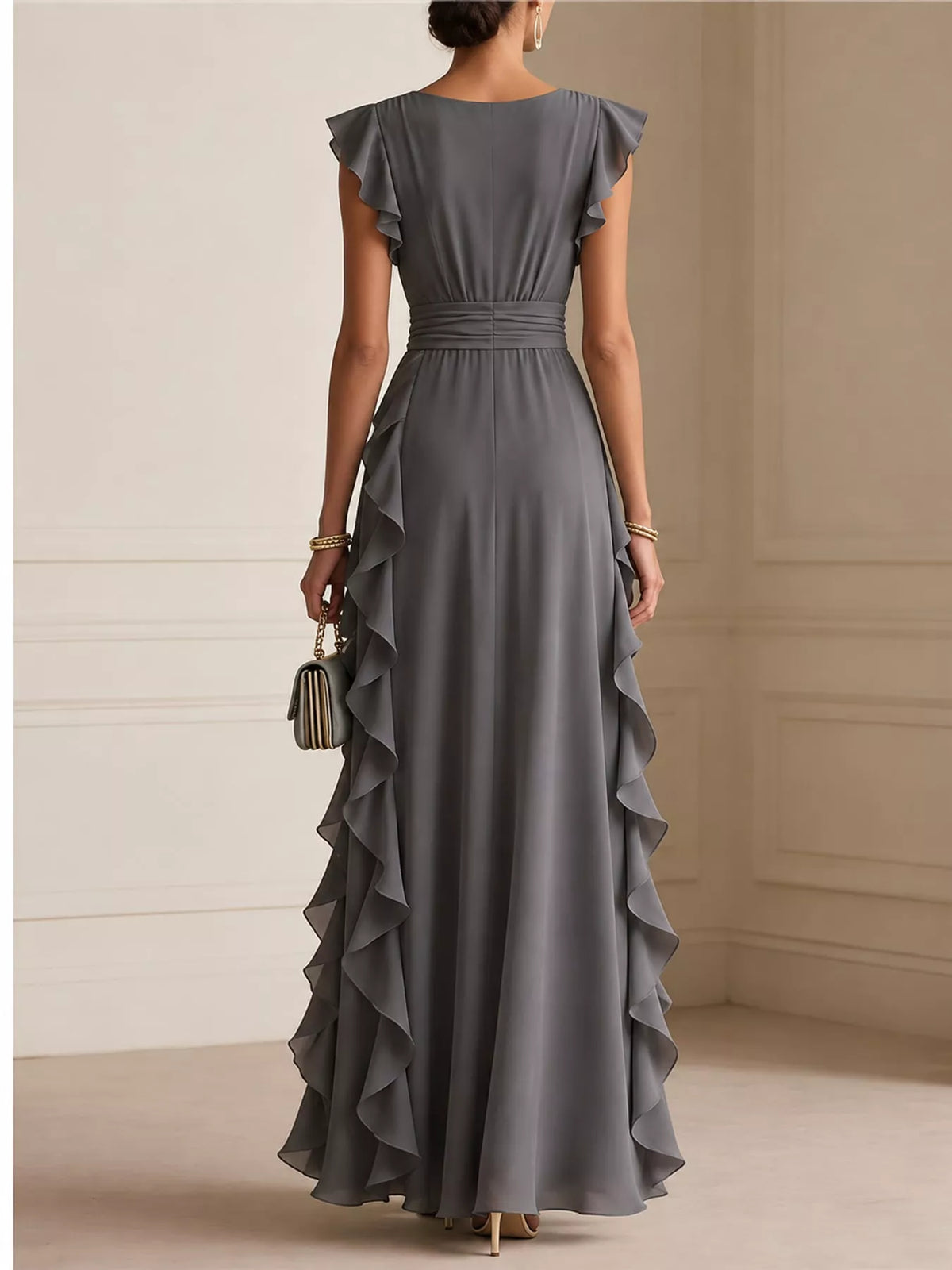 Ruffled surplice sleeveless maxi dress