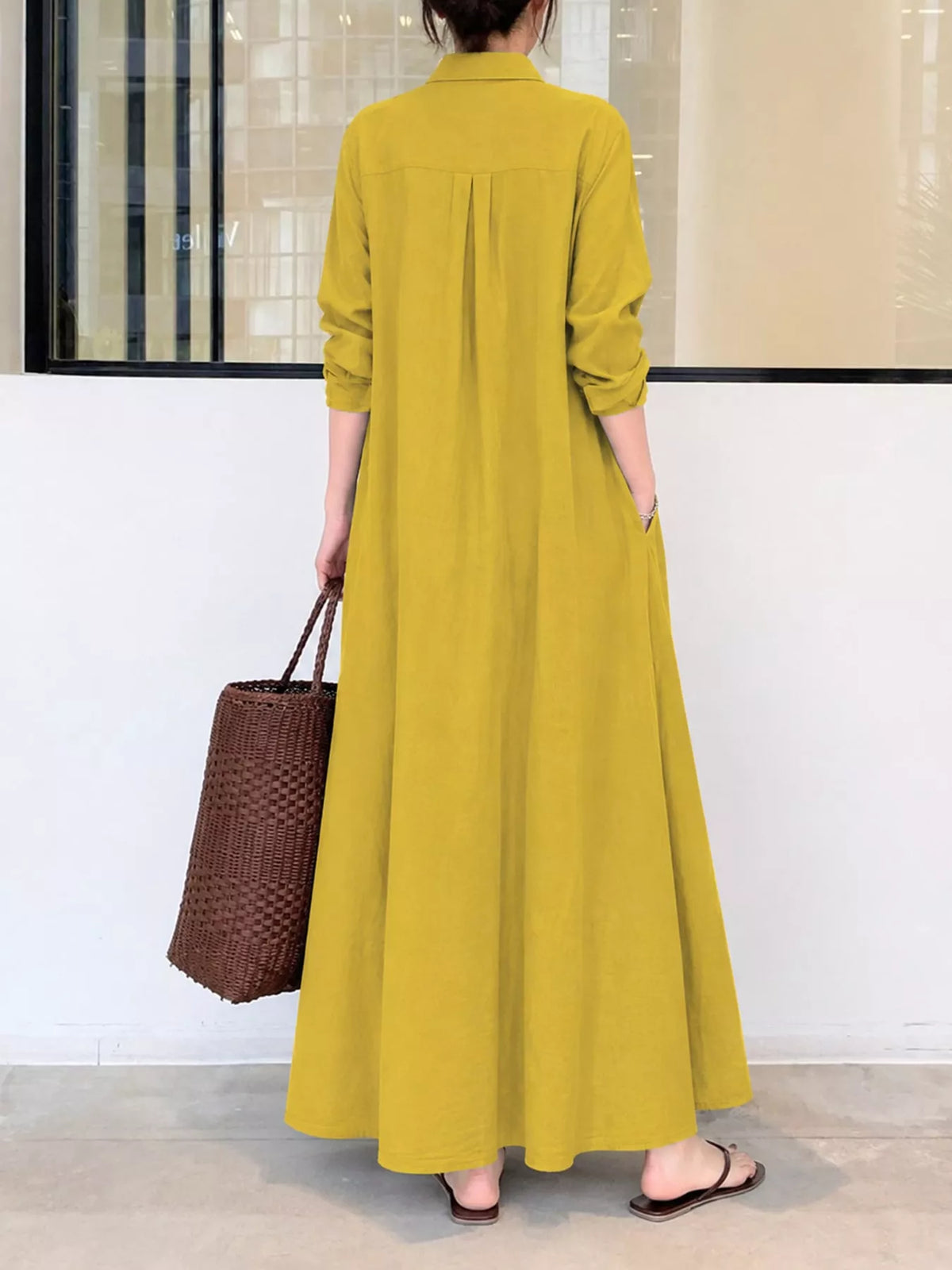 Button front long sleeve maxi shirt dress
