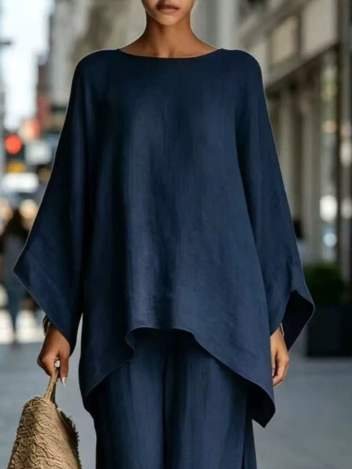Batwing sleeve top and wide-leg pants set