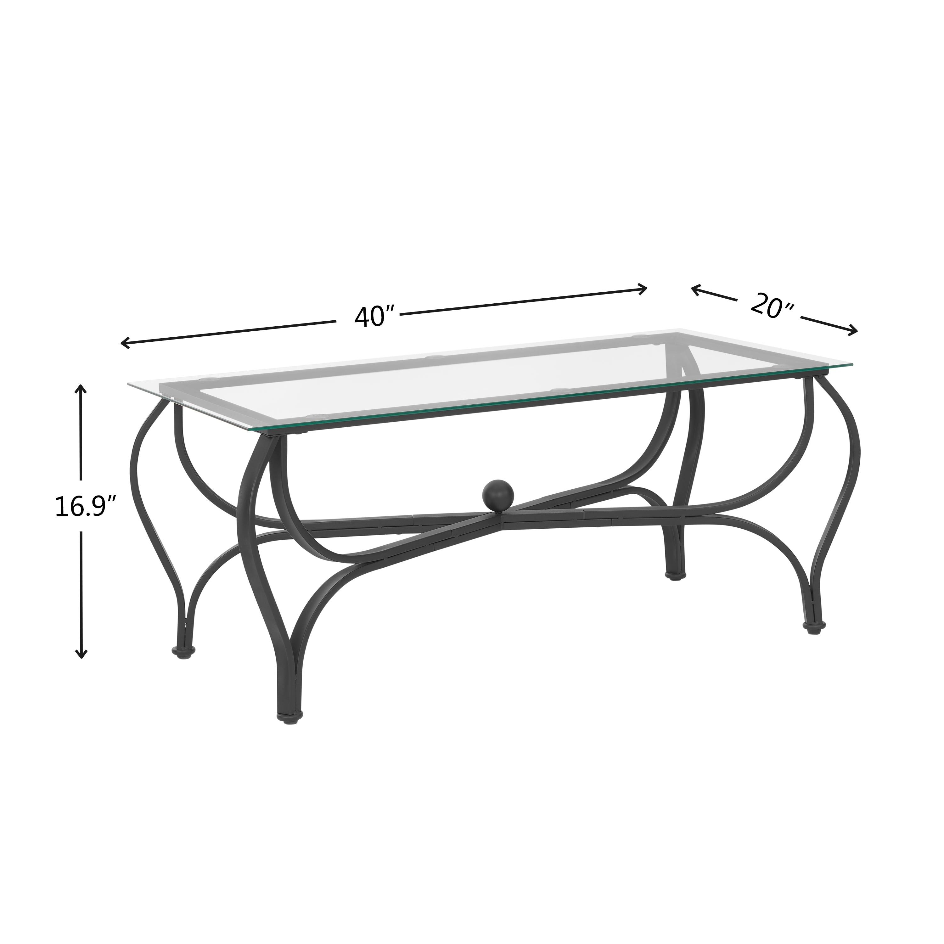 Tempered glass surface 3-piece coffee table decoration rectangular coffee table with 2 square end tables (country black)