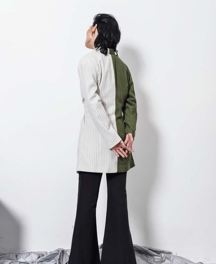 Striped longline belted blazer