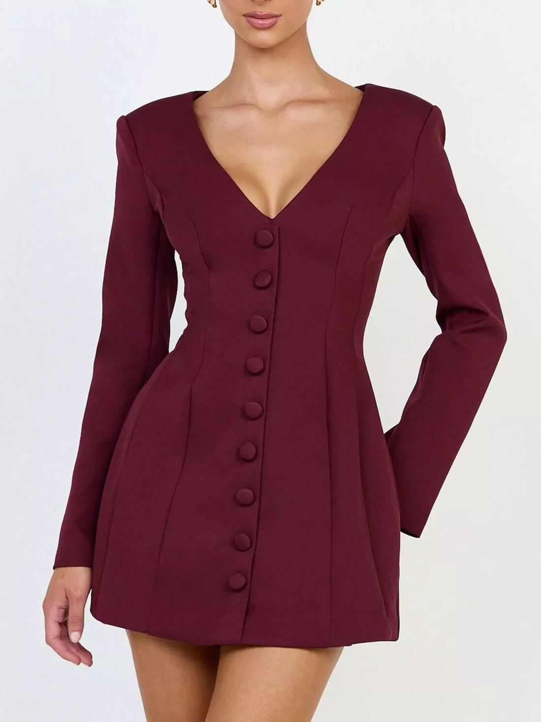 Deep V blazer dress – wine red