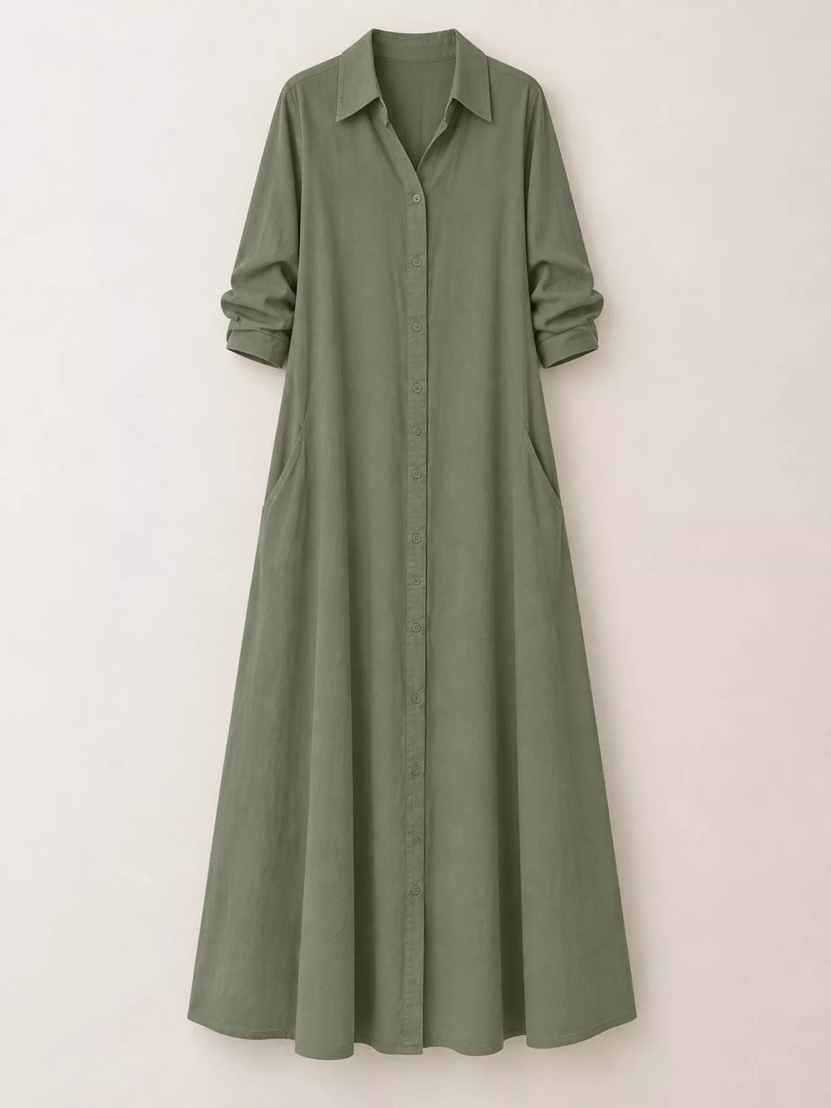 Button front long sleeve maxi shirt dress