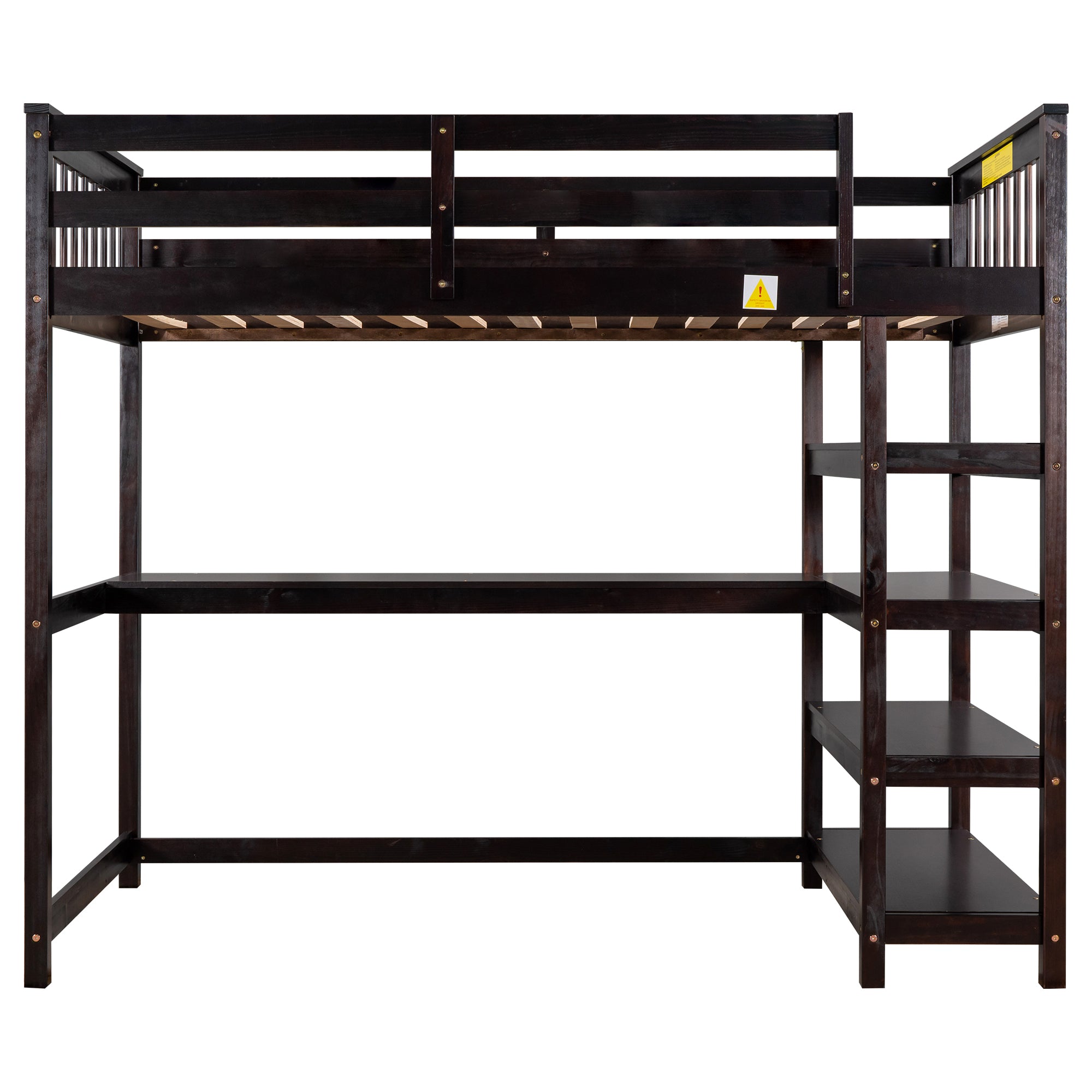 Twin Size Loft Bed with Storage Shelves and Under-bed Desk  Espresso