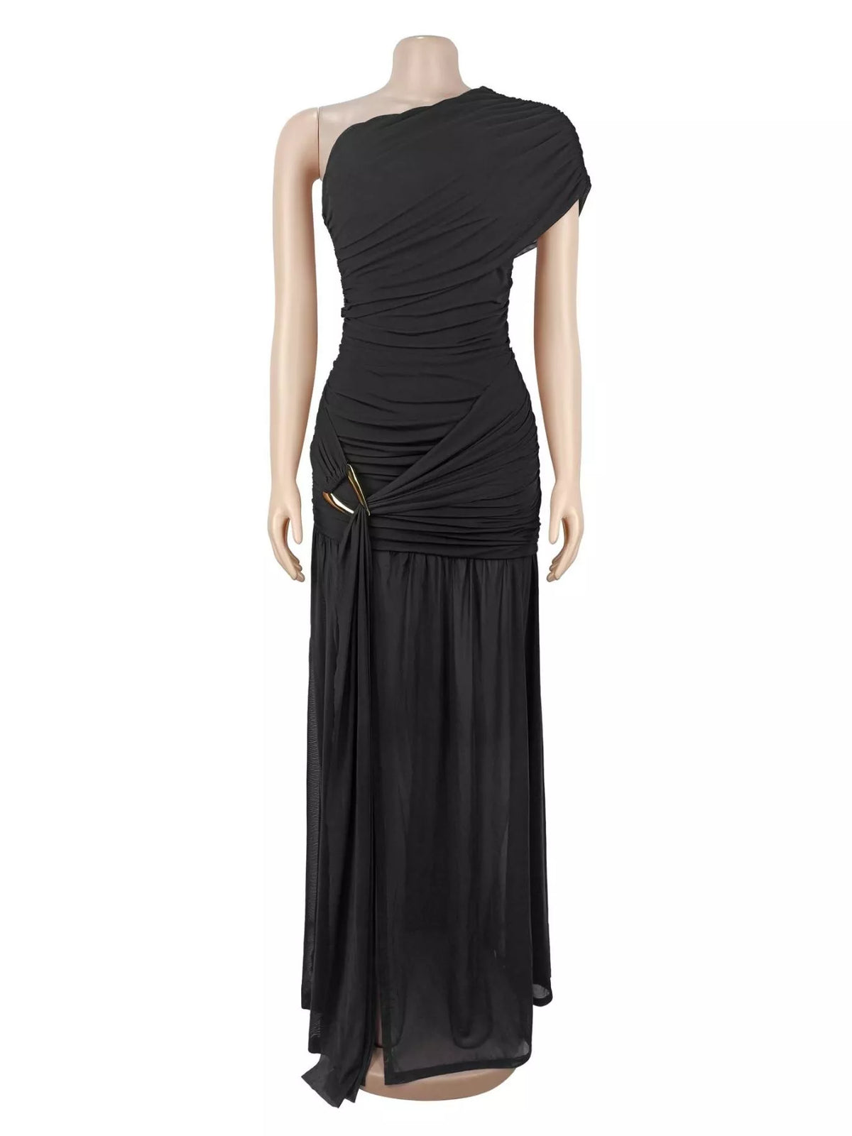 One-shoulder ruched evening dress