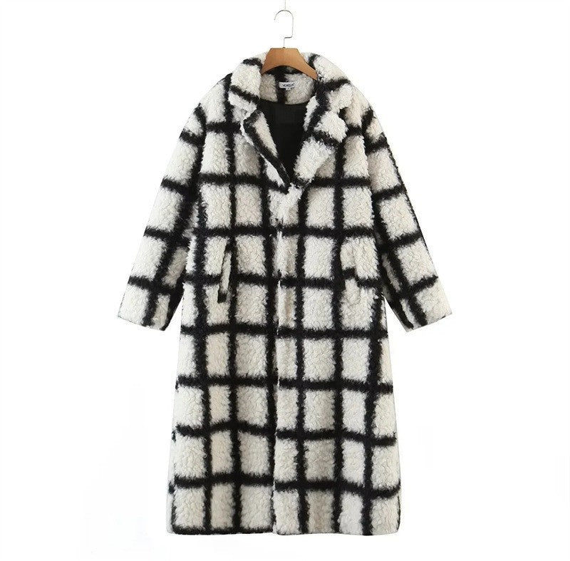 Windowpane teddy coat