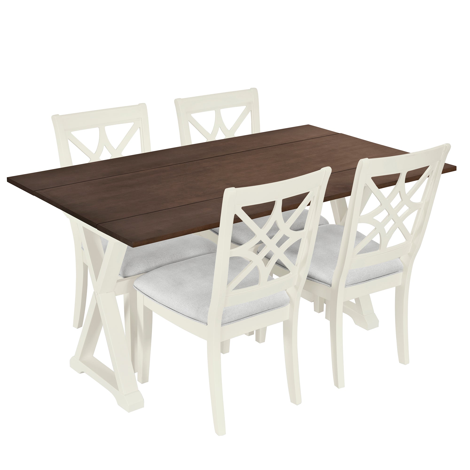 TOPMAX 5-piece set of 62 * 35.2-inch retractable dining table with X-shaped legs, two 8.8-inch flip beige dining chairs