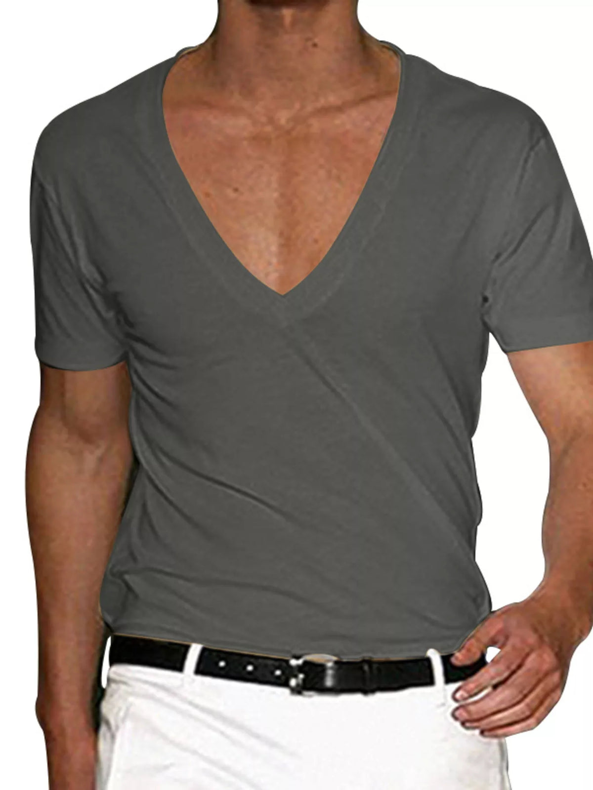 Deep V-neck tee – dark gray