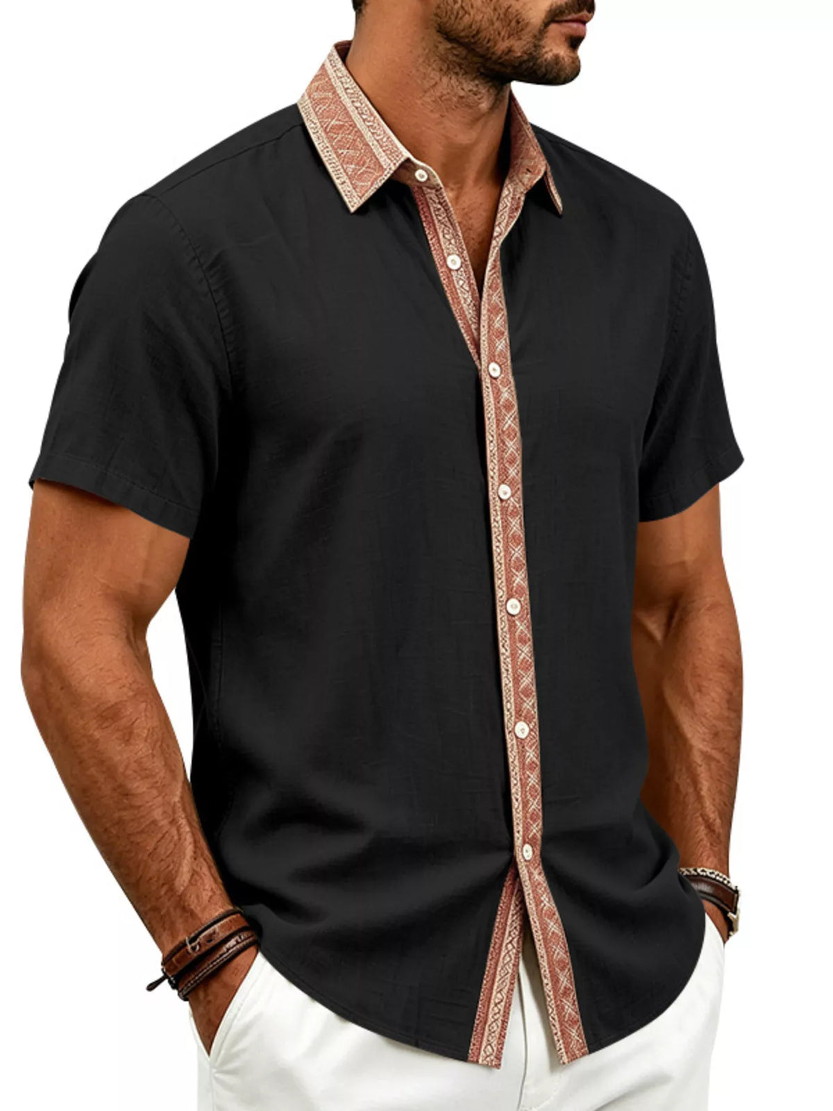 Short-sleeve linen shirt – black