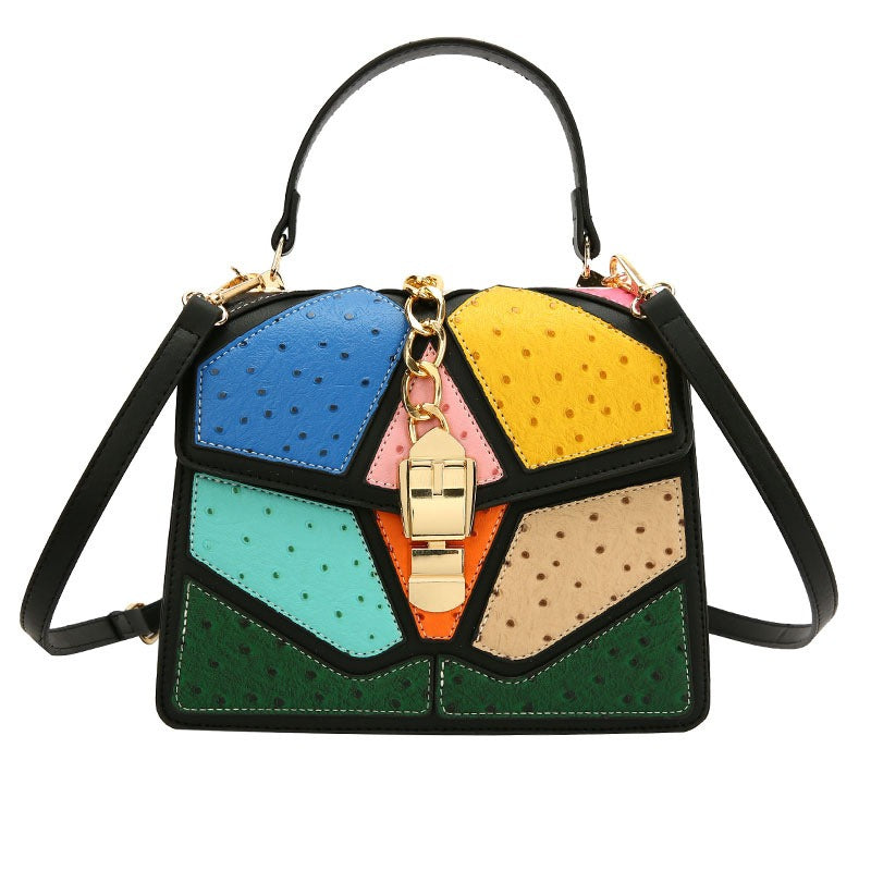 Color blocking hand-held small square bag, versatile for women, single shoulder