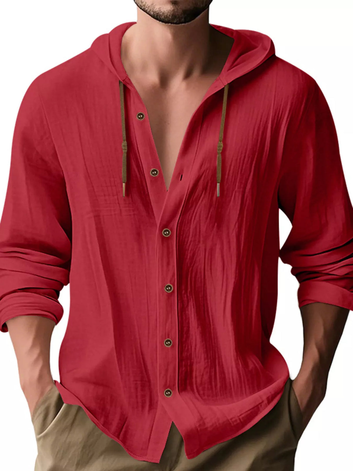 Hooded button shirt – bright red