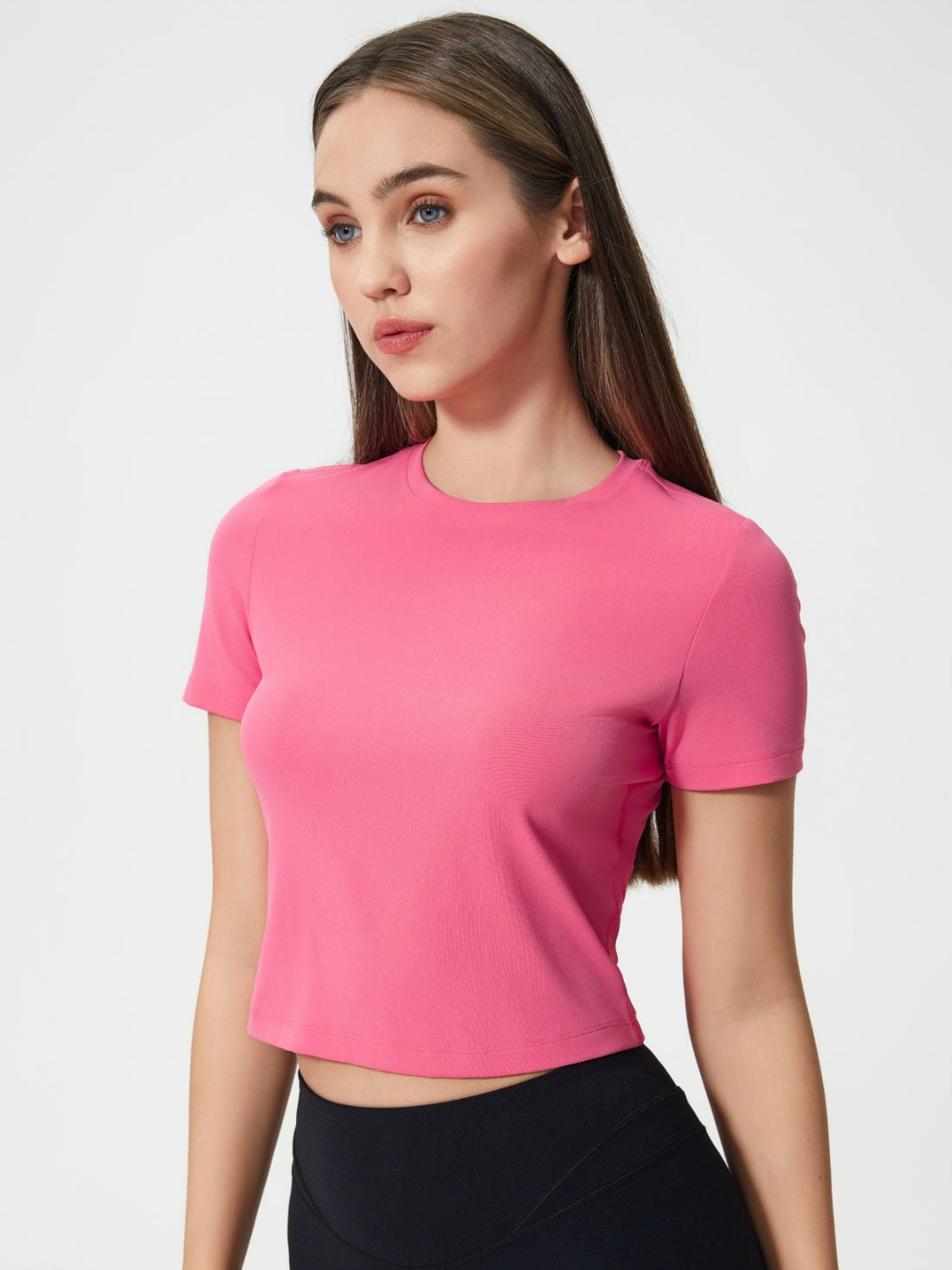 Round neck short sleeve active T-shirt, Fuchsia Pink