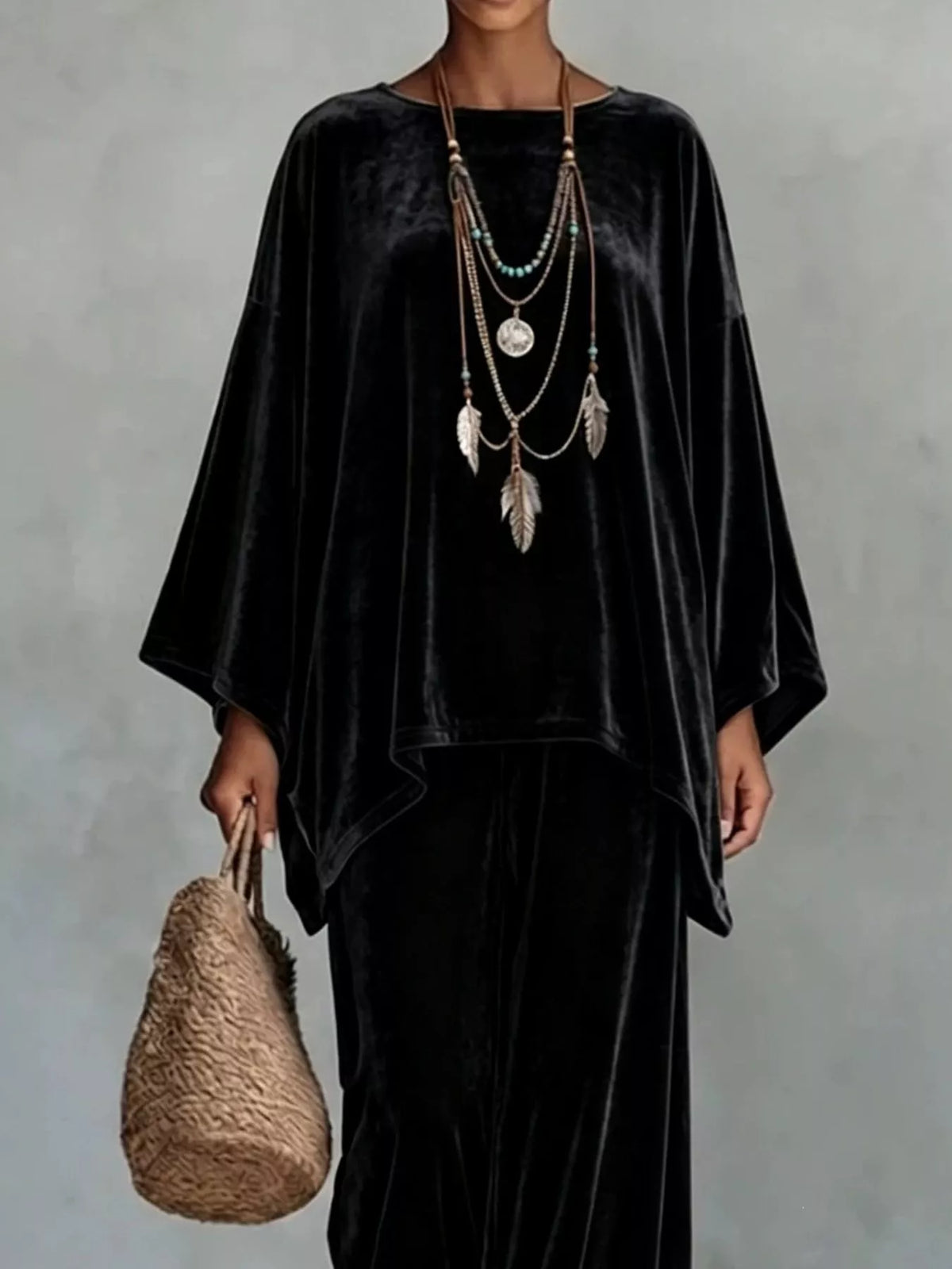 Asymmetric top and pants set