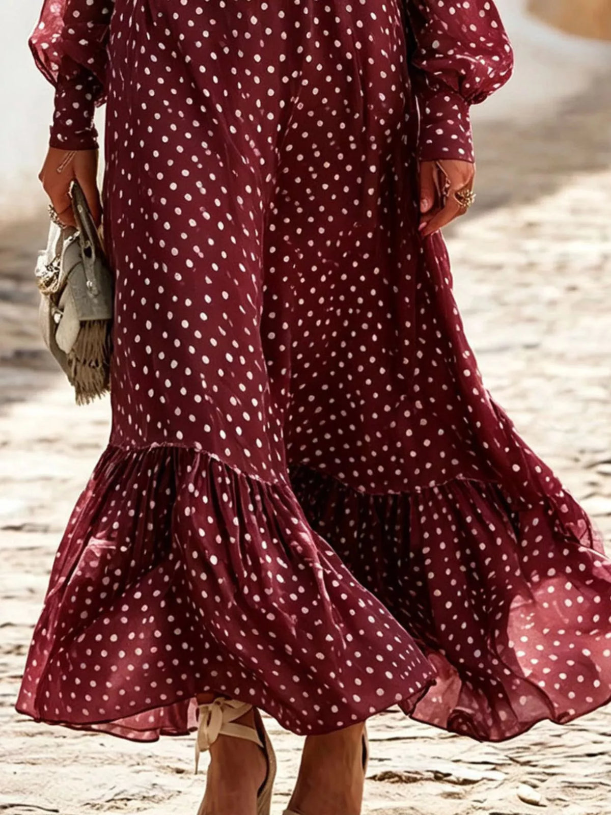 Polka-dot ruffle maxi dress