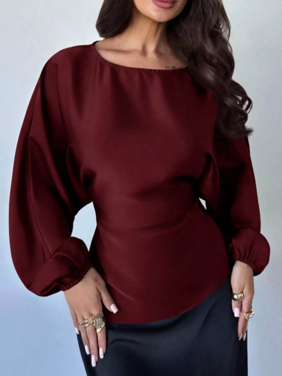 Back tie long sleeve blouse, Burgundy