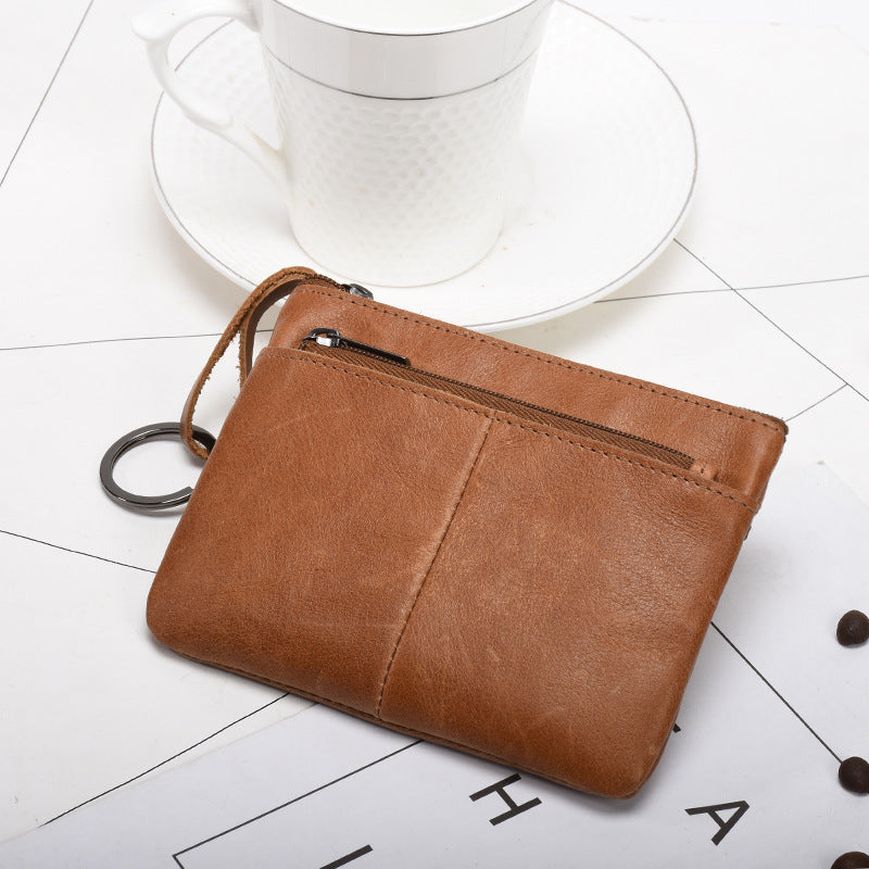 Leather zip coin pouch