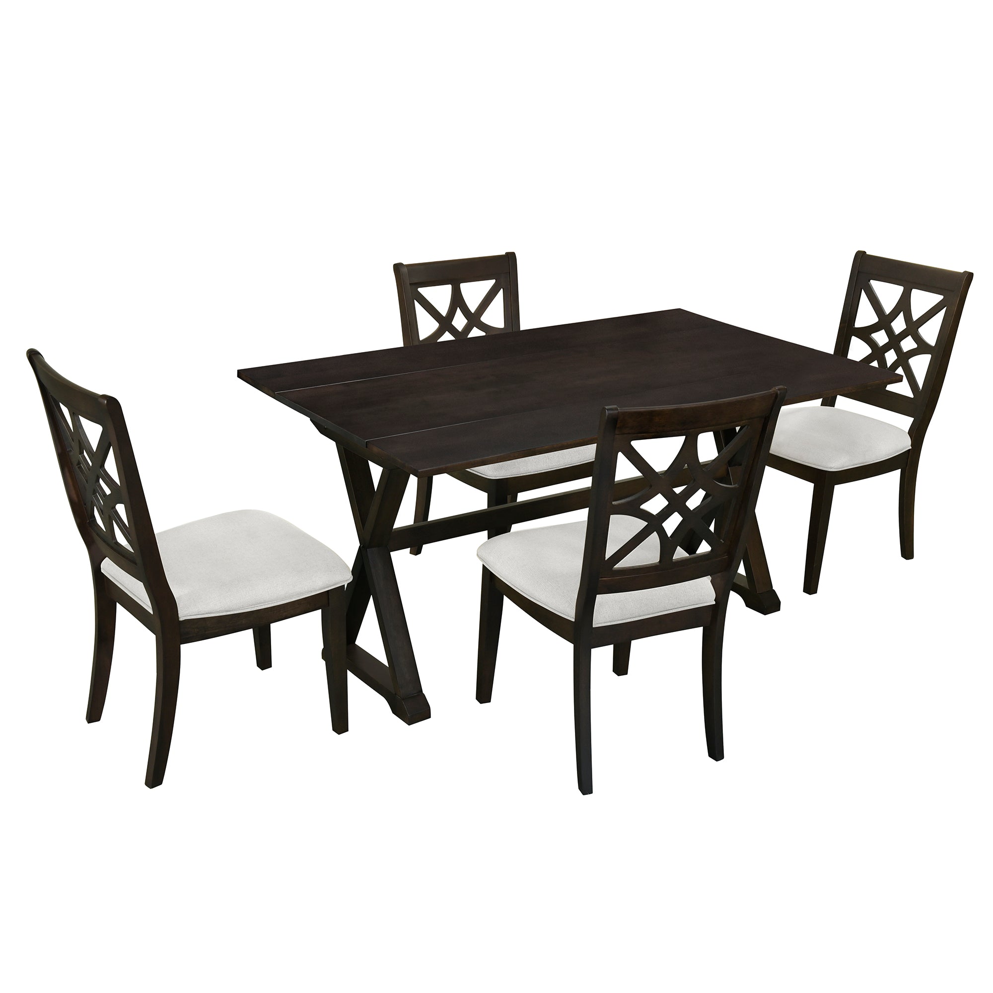 TOPMAX 5-piece set of 62 * 35.2-inch retractable dining table with two 8.8-inch consoles and deep walnut padded dining chairs