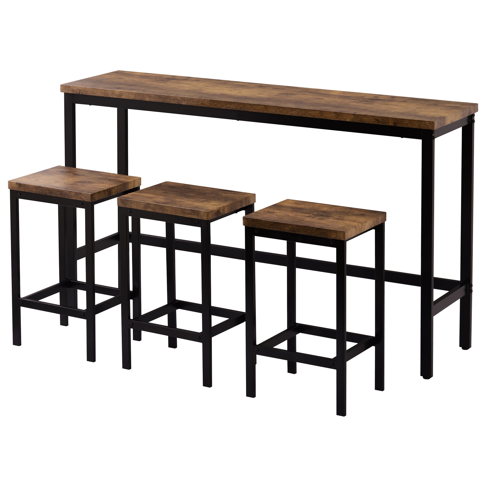 TOPMAX Counter Height Extra Long Dining Table Set with 3 Stools Pub Kitchen Set Side Table with Footrest Brown