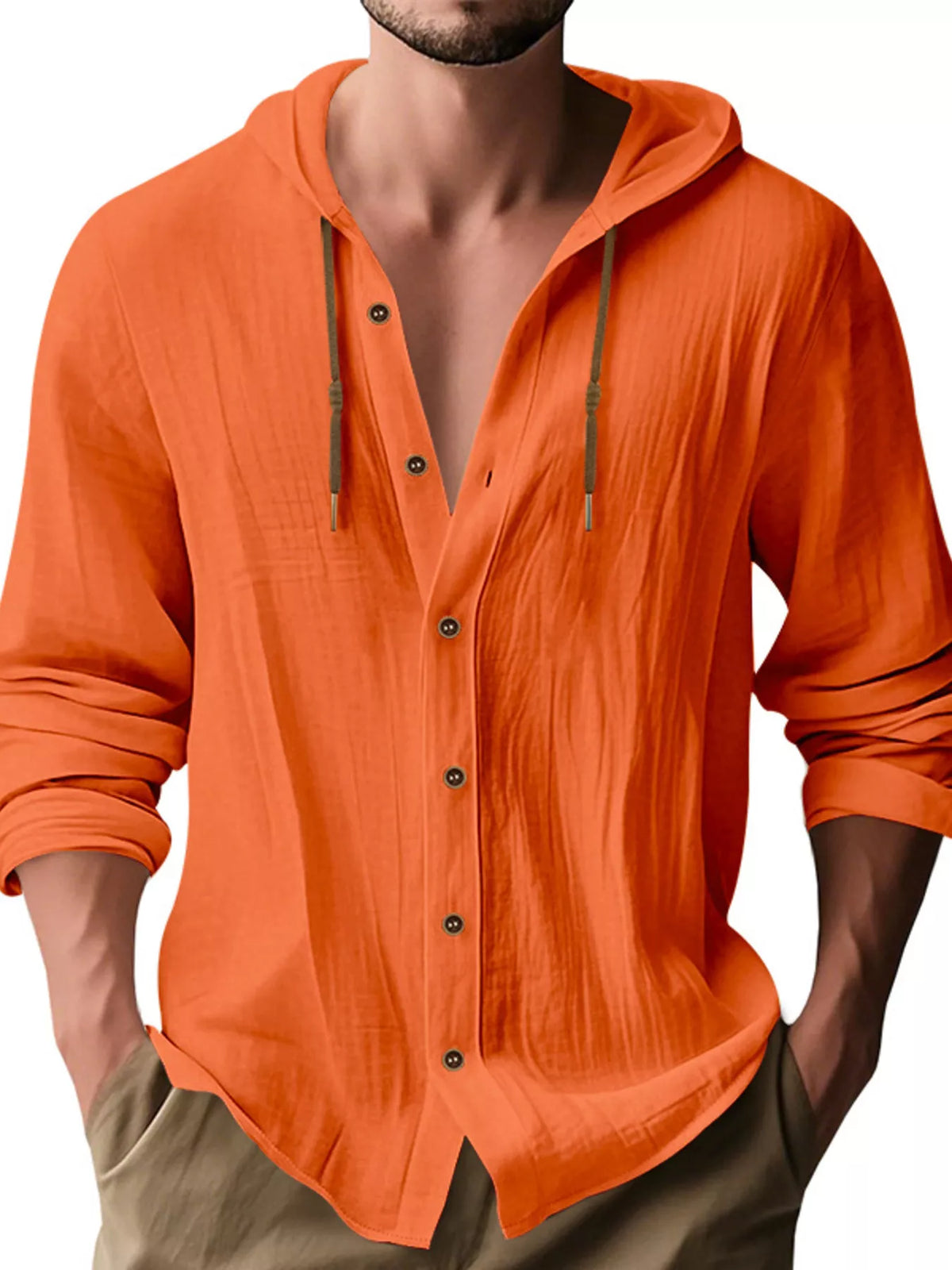 Hooded button shirt – orange