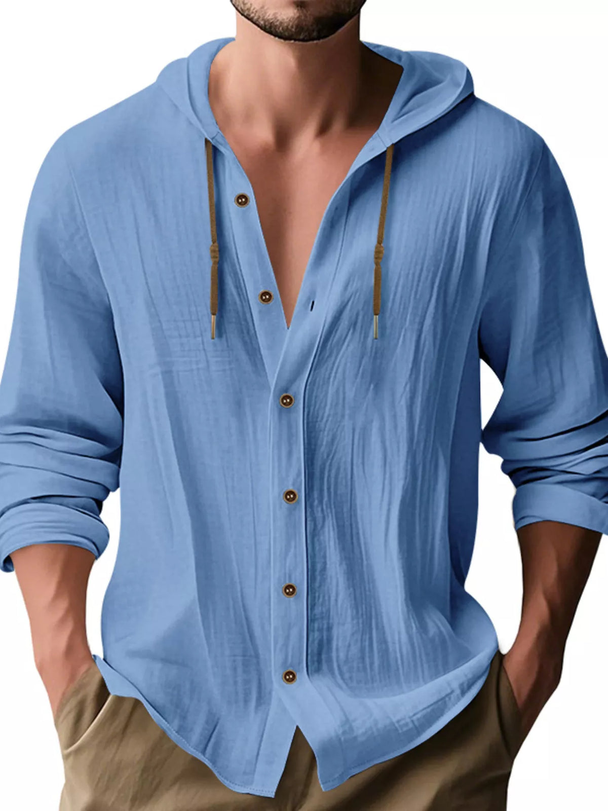 Hooded button shirt – denim blue