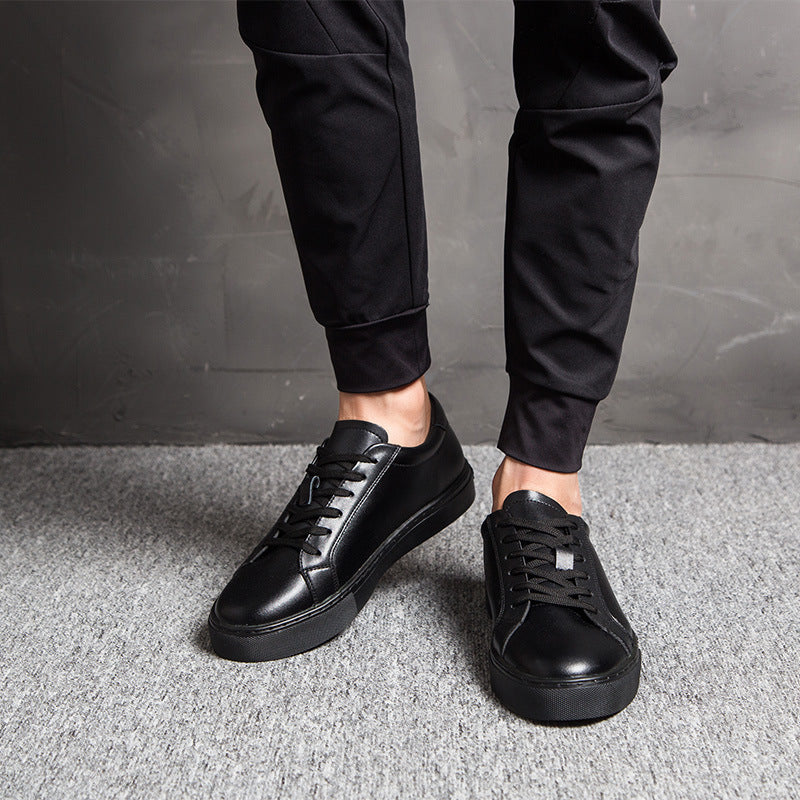Leather low top sneakers, Black and white, side