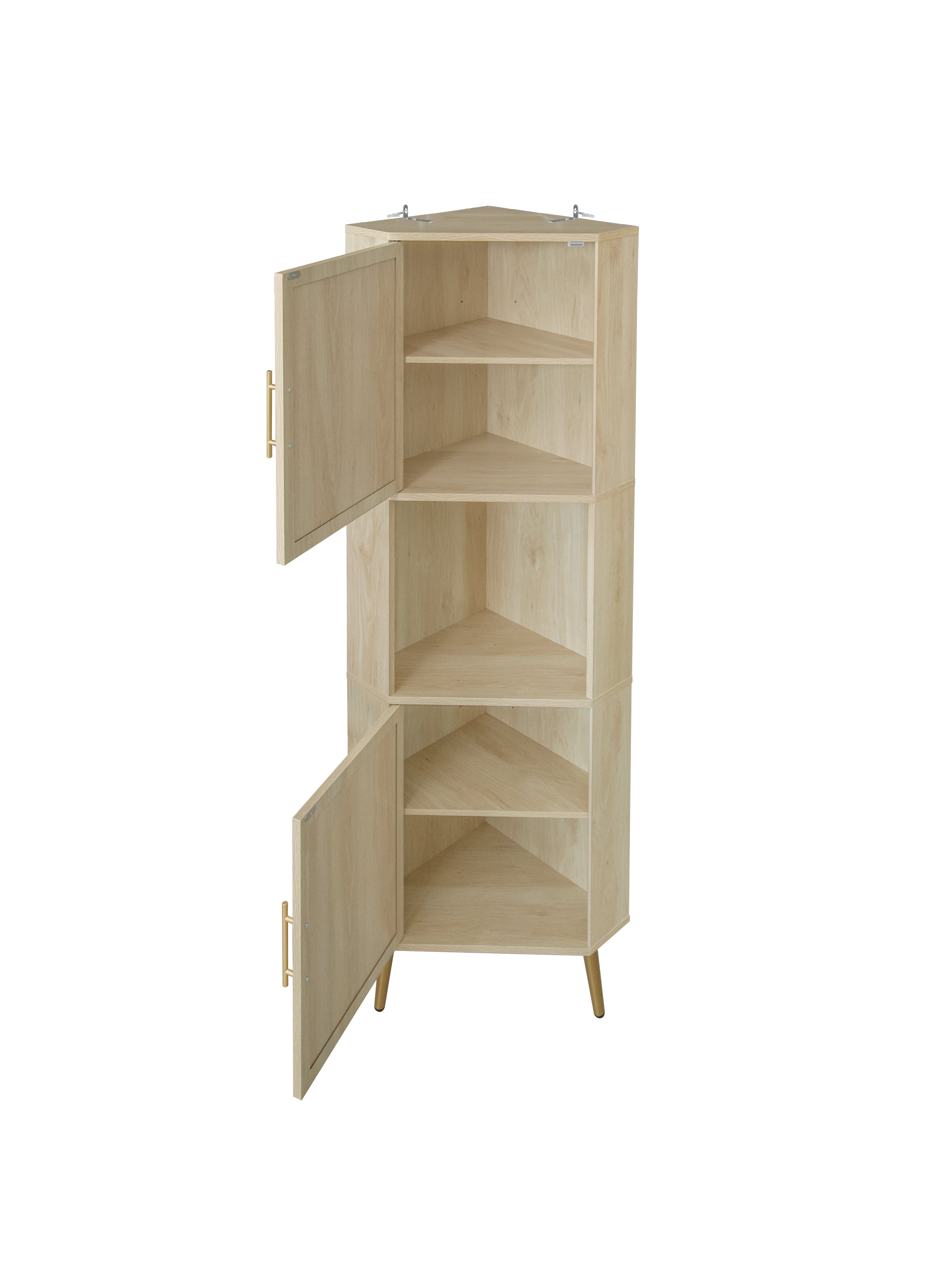 Corner cabinet ,Rattan door,Freestanding Corner Tables For Small Spaces, Corner Shelf Stand For Living Room, Kitchen, Bathroom