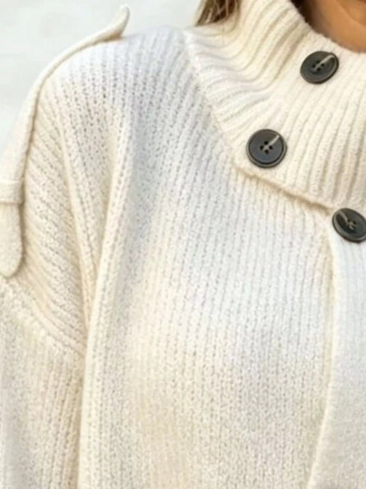 Mock-neck button cardigan